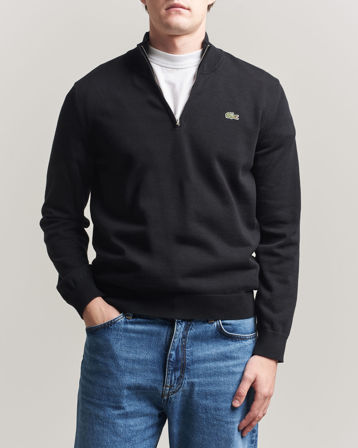 Heren | Truien | Lacoste | Cotton Knitted Half Zip Black