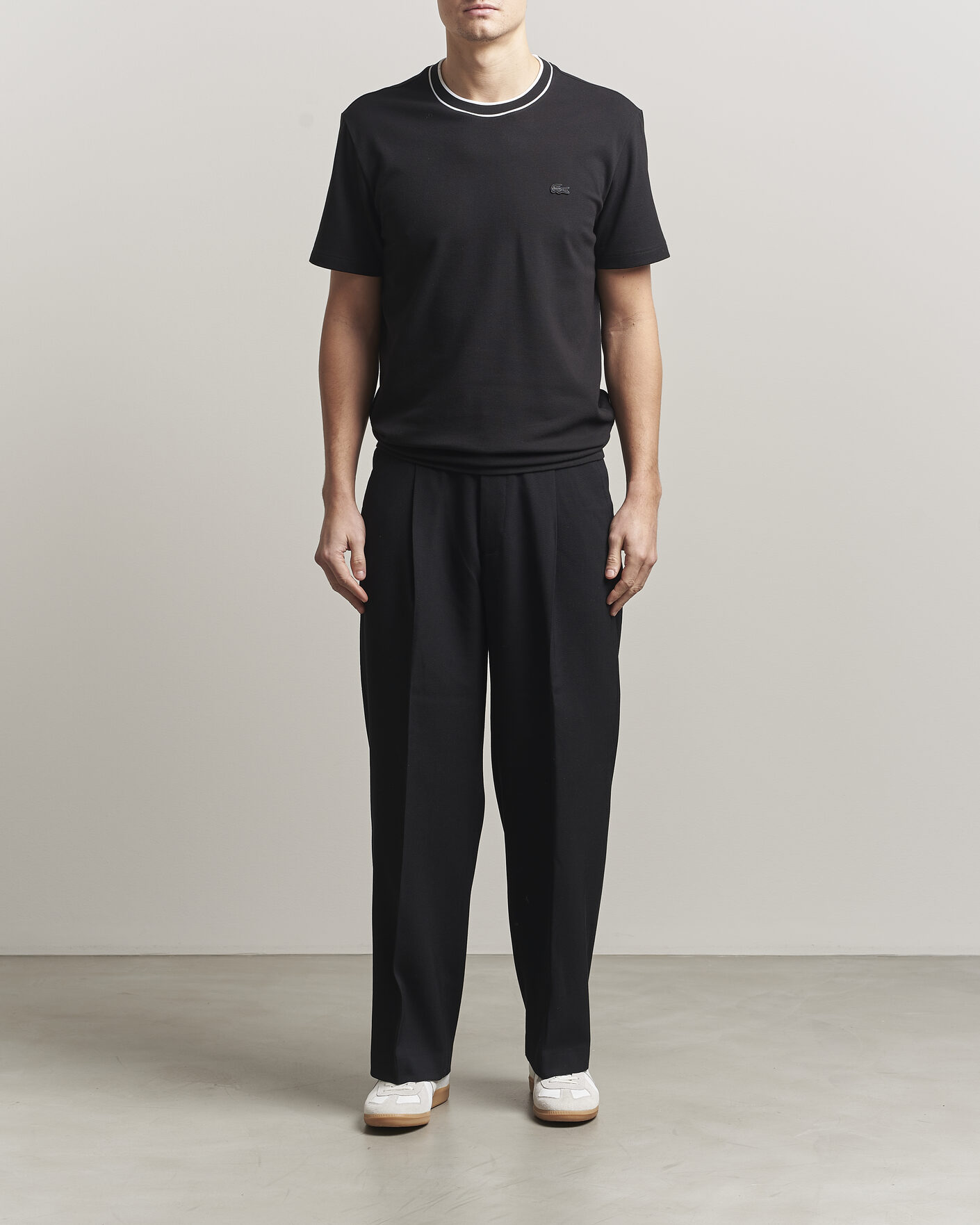 Heren | T-shirts | Lacoste | Contrast Rib Piqué T-Shirt Black
