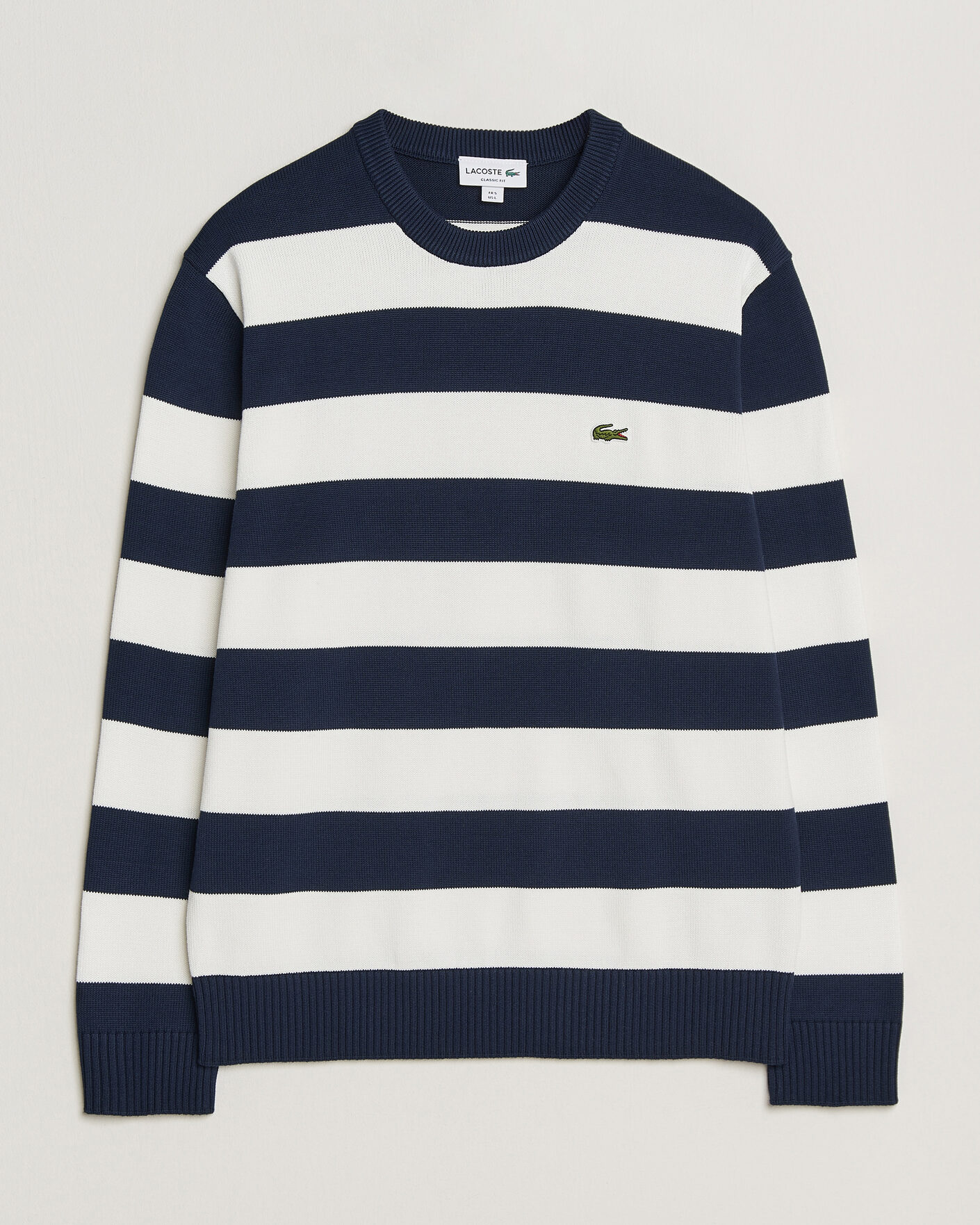 Heren | Truien | Lacoste | Cotton Knitted Striped Sweater Navy Blue/Flour