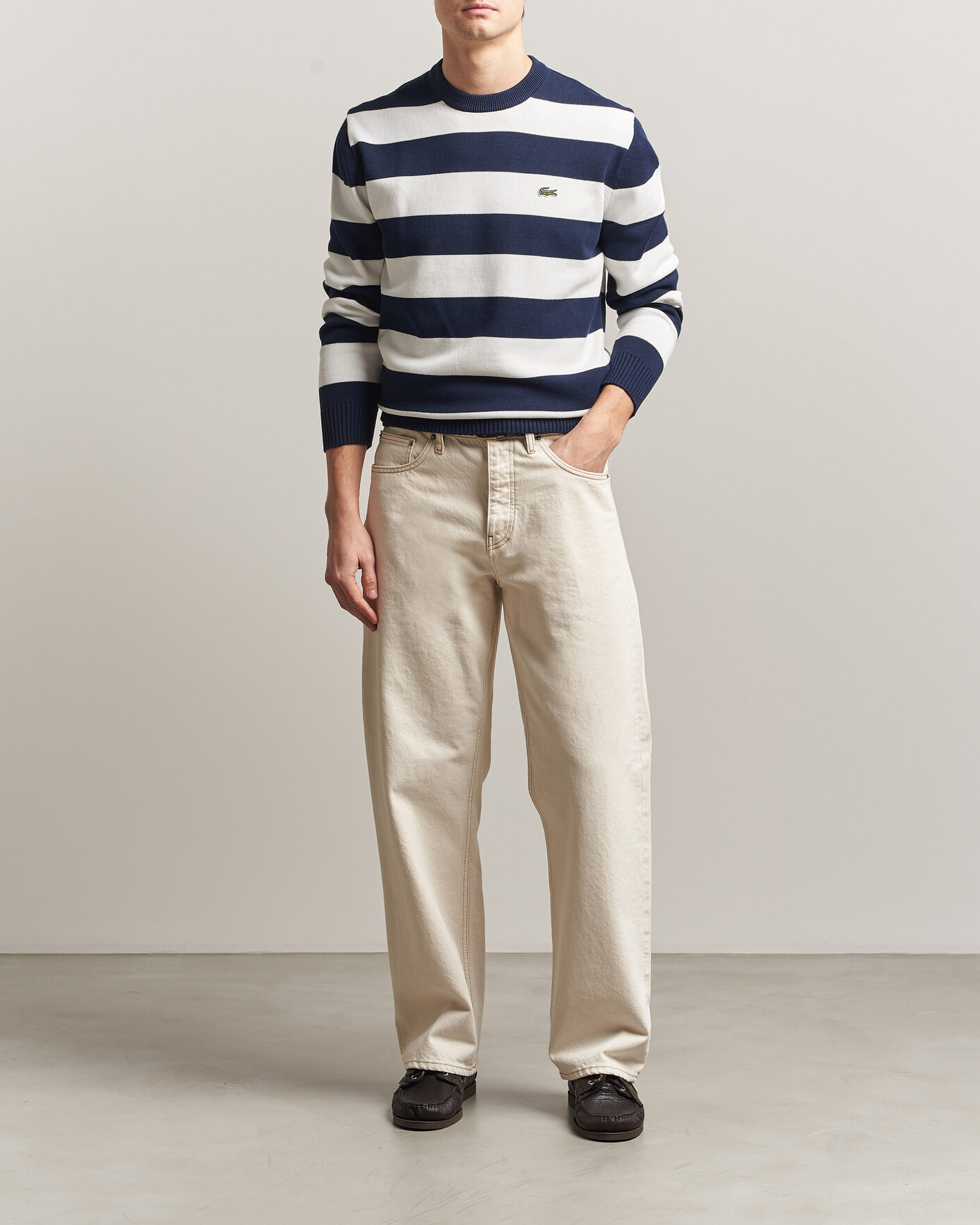 Heren | Truien | Lacoste | Cotton Knitted Striped Sweater Navy Blue/Flour