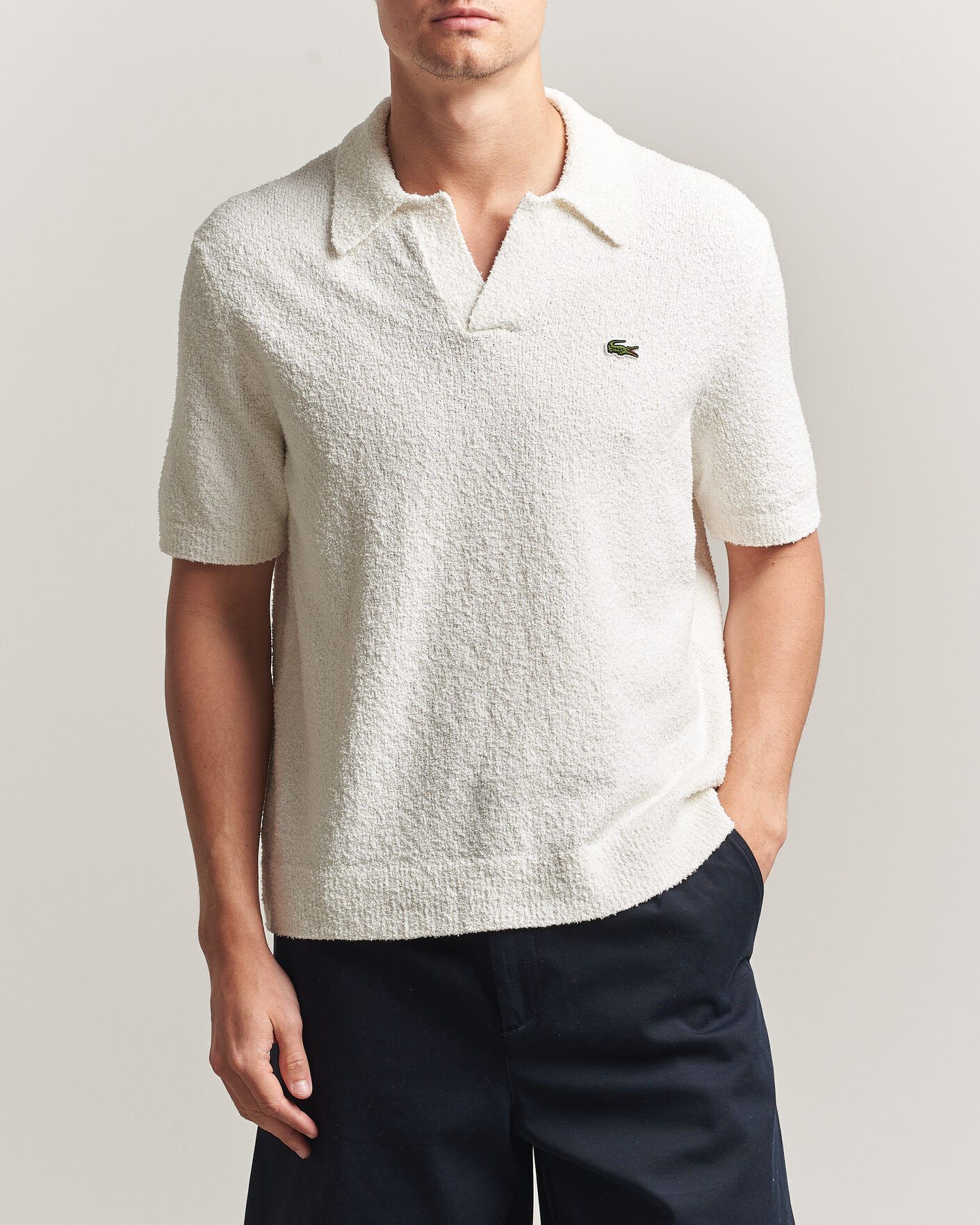 Heren | Polo's | Lacoste | Cotton Bouclé Open Collar Polo Flour