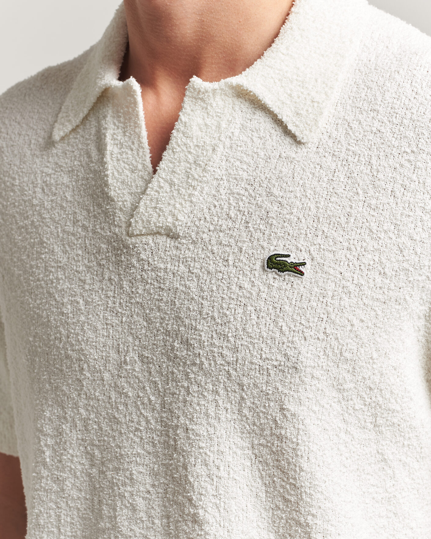 Heren | Polo's | Lacoste | Cotton Bouclé Open Collar Polo Flour