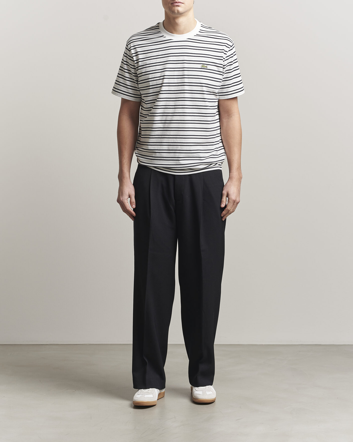 Heren | T-shirts | Lacoste | Cotton Striped T-Shirt Blackbird/Flour