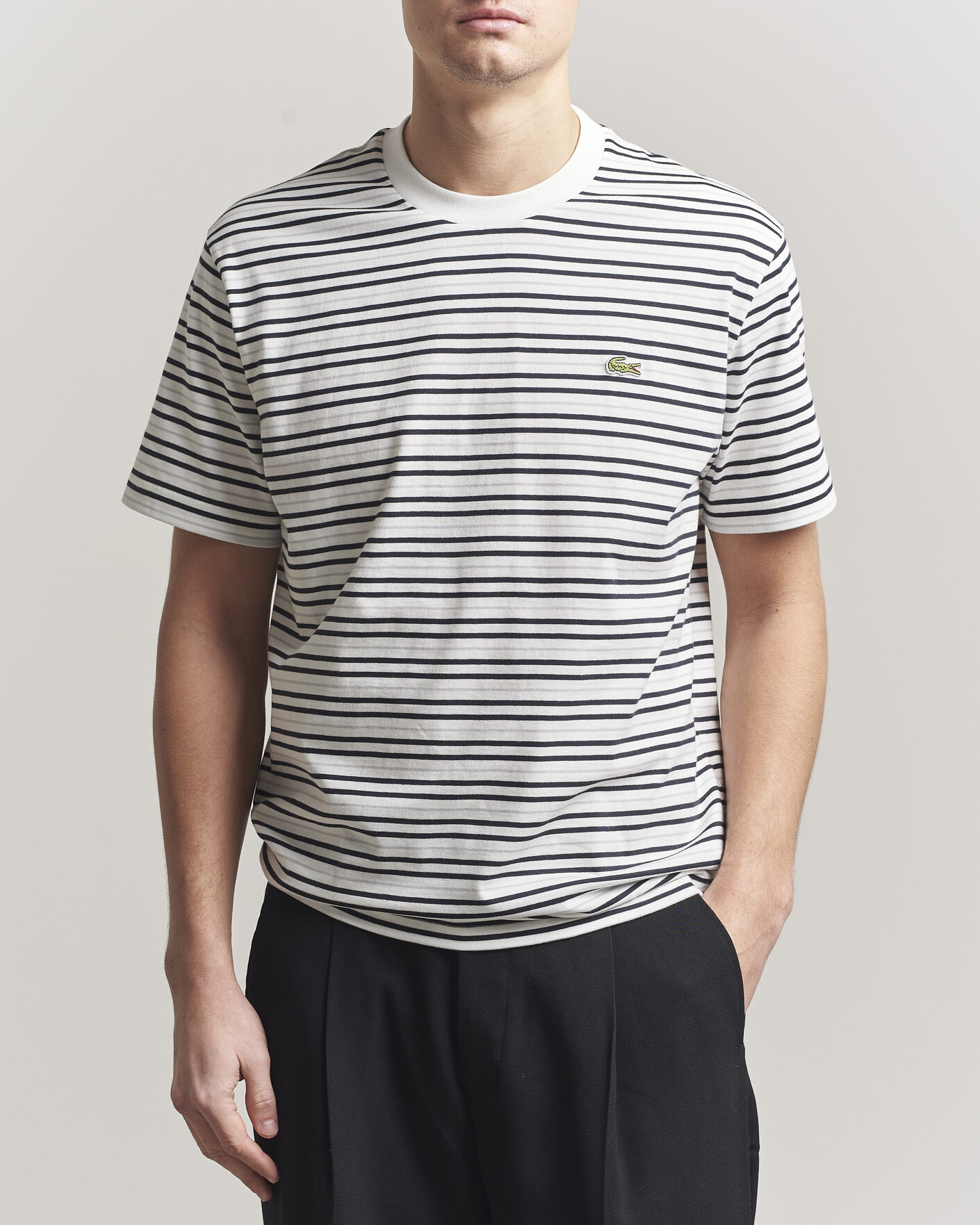 Heren | T-shirts | Lacoste | Cotton Striped T-Shirt Blackbird/Flour