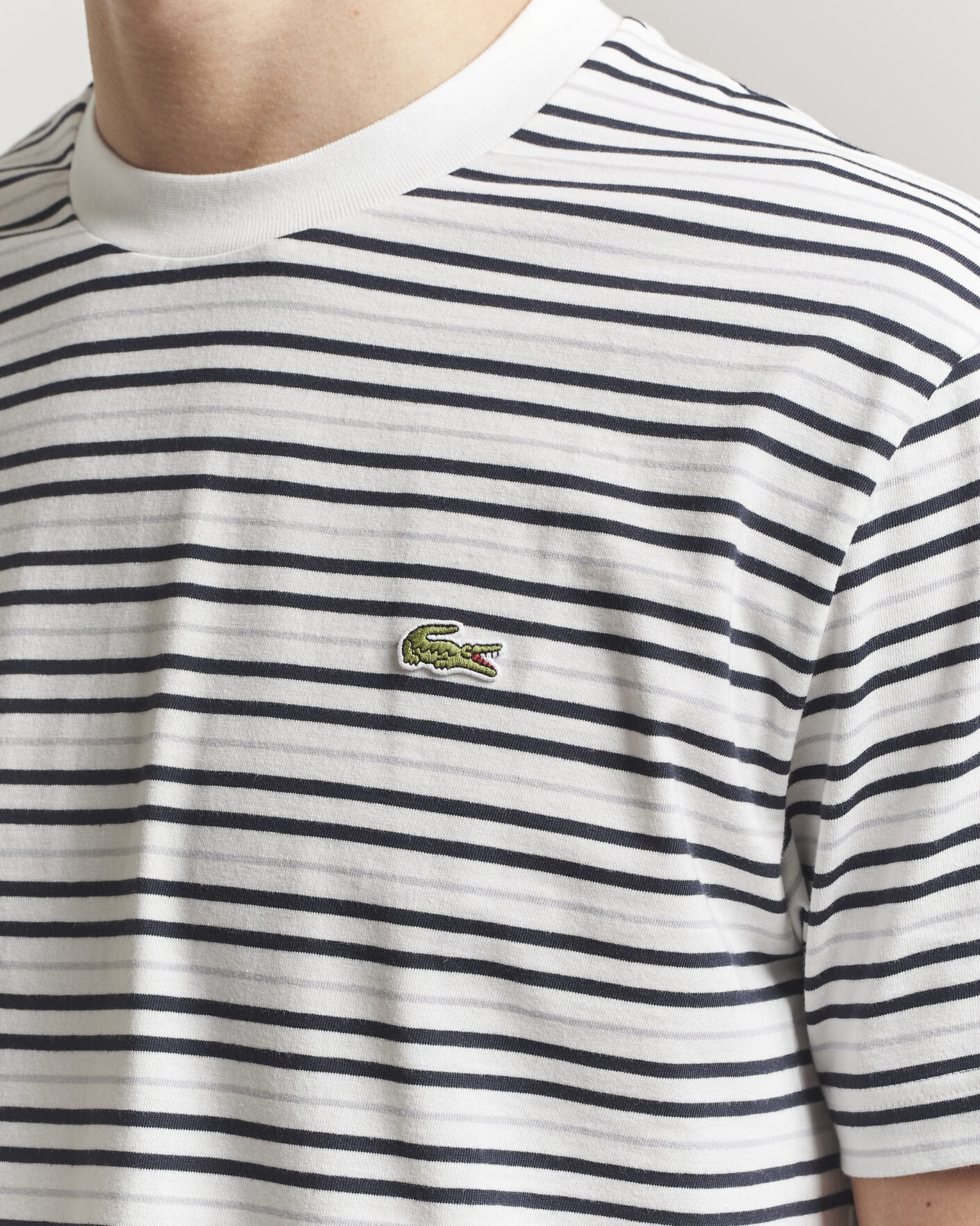 Heren | T-shirts | Lacoste | Cotton Striped T-Shirt Blackbird/Flour