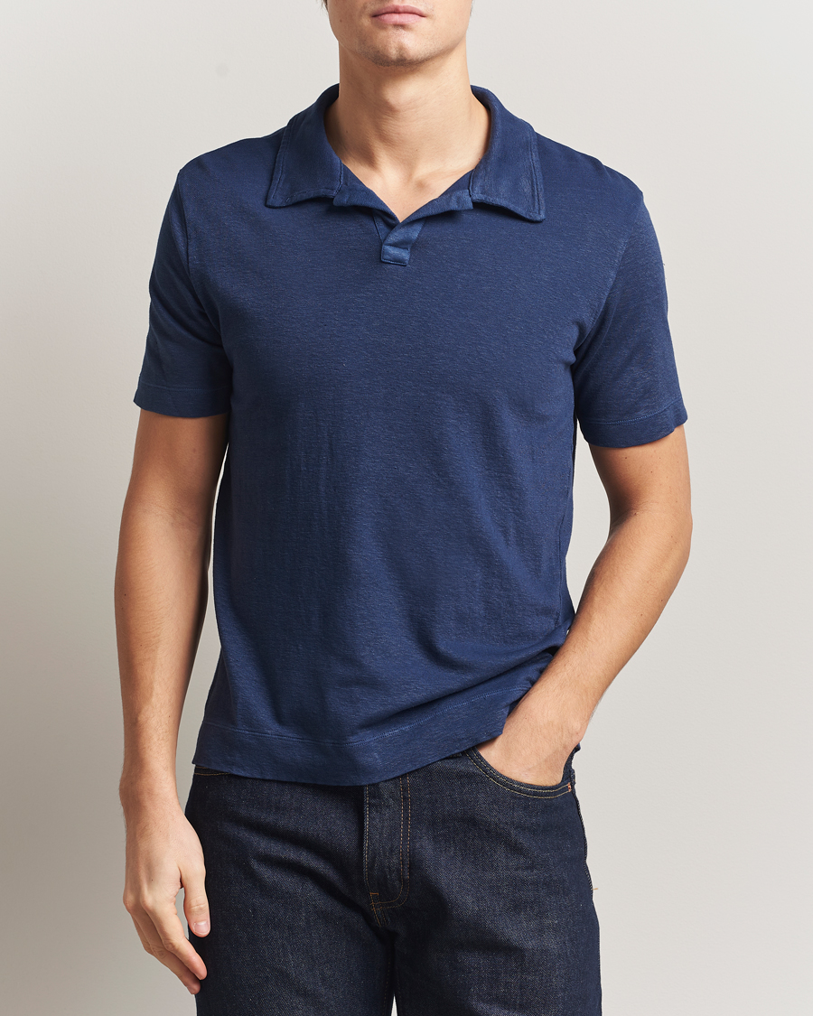 Homme | Polos | Massimo Alba | Aruba Cotton/Linen Polo Midnight Blue