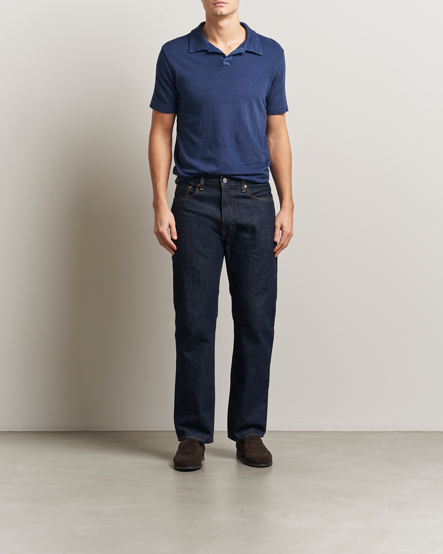 Heren | Polo's | Massimo Alba | Aruba Cotton/Linen Polo Midnight Blue