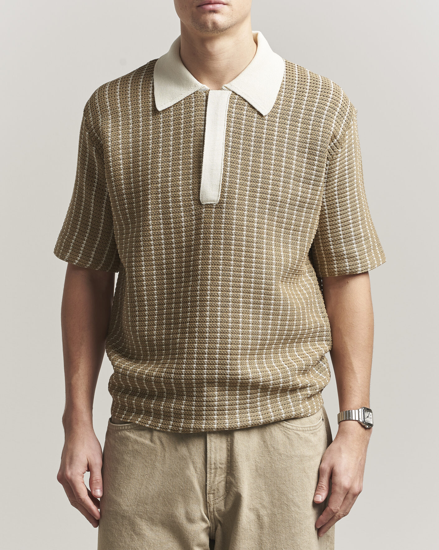 Heren | Polo's | Jil Sander | Net Stitch Knitted Polo Tobacco