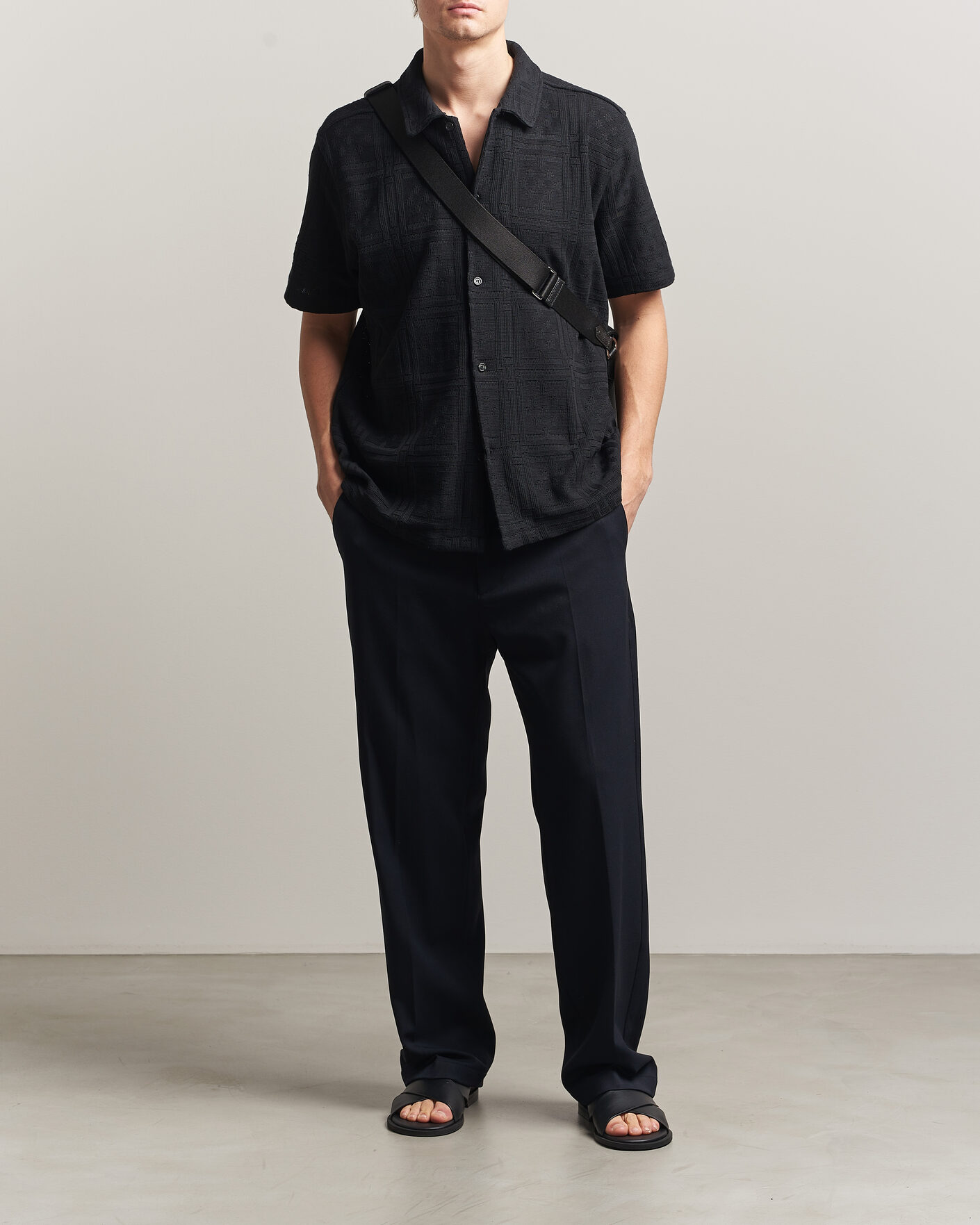 Heren | Overhemden | LES DEUX | Hector Pointelle Short Sleeve Shirt Black