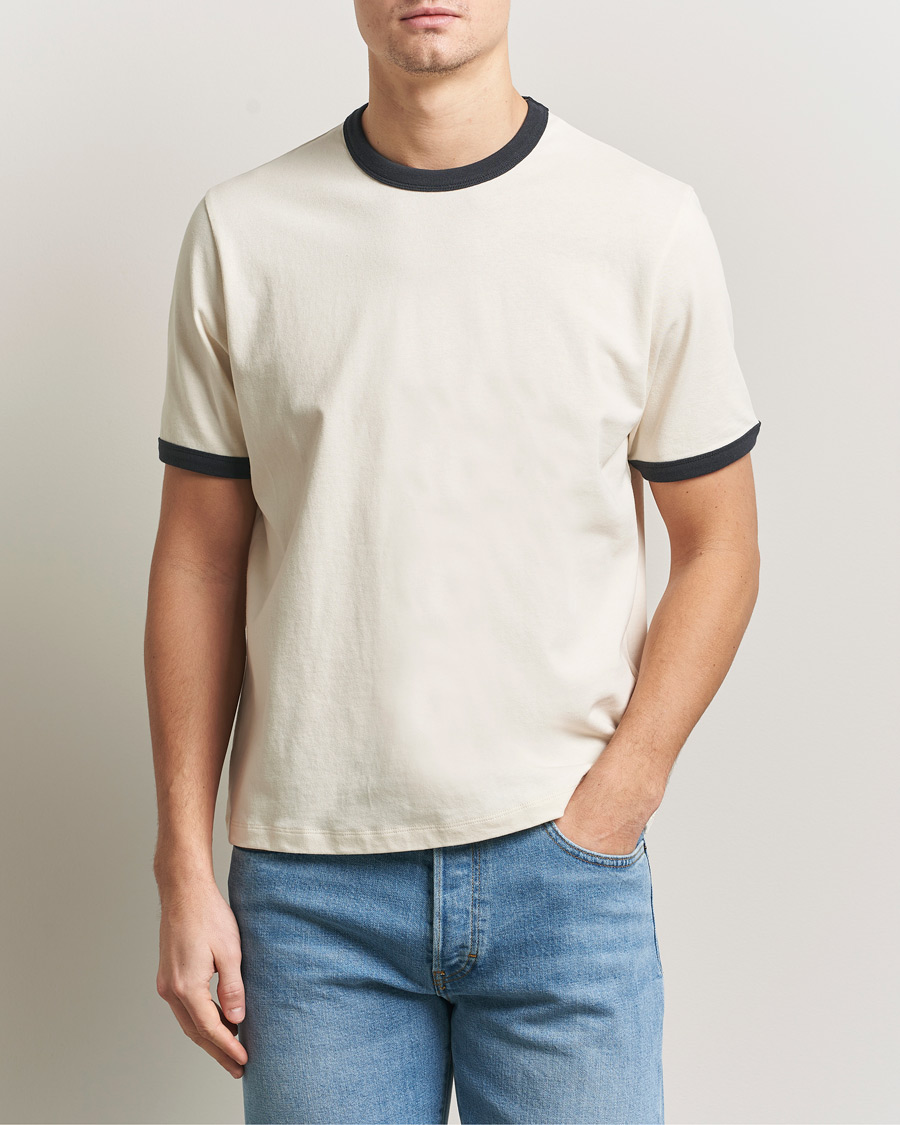 Heren | T-shirts | Jeanerica | Ringer Crew Neck T-Shirt Off White