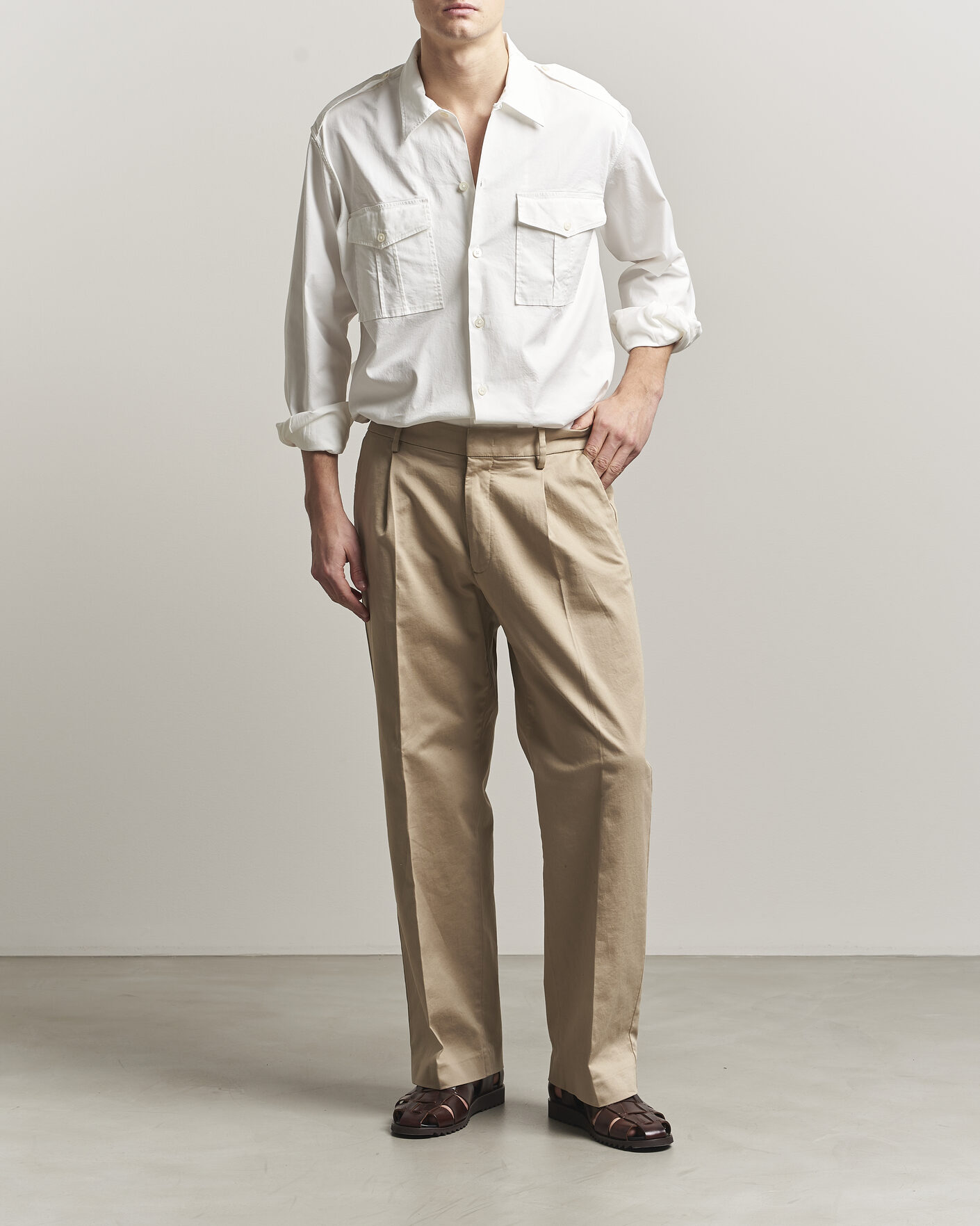 Homme | Chemises | Massimo Alba | Army Double Pocket Shirt White