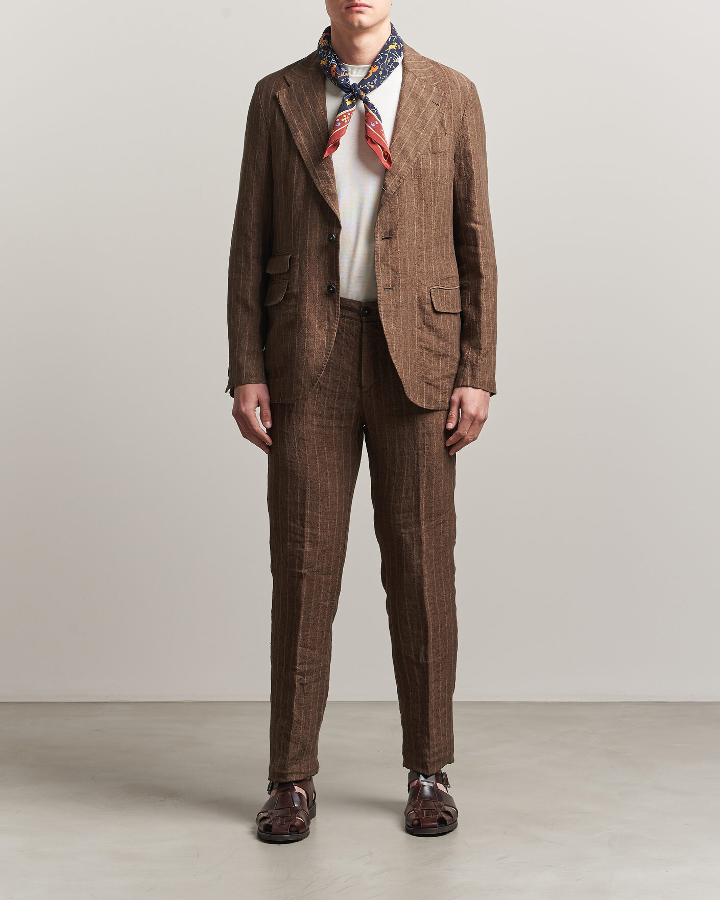 Homme | Costumes | Massimo Alba | Sloop Linen Suit Brown Pinstripe