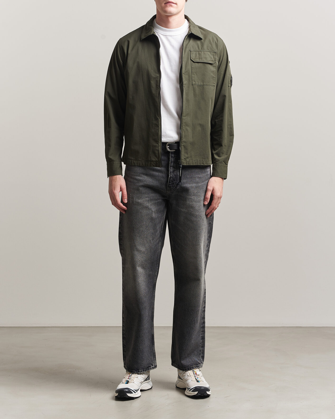 Homme | Chemises | C.P. Company | Garment Dyed Gabardine Zip Overshirt Dark Green