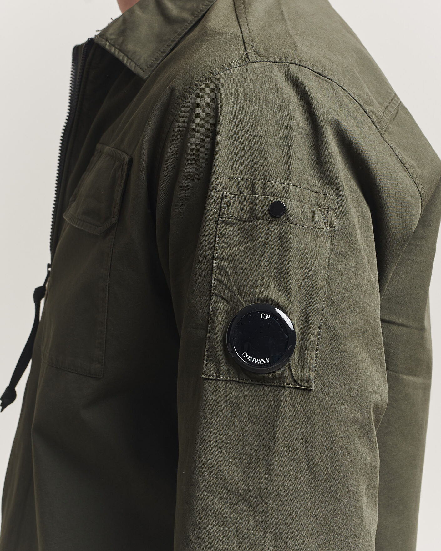 Homme | Chemises | C.P. Company | Garment Dyed Gabardine Zip Overshirt Dark Green