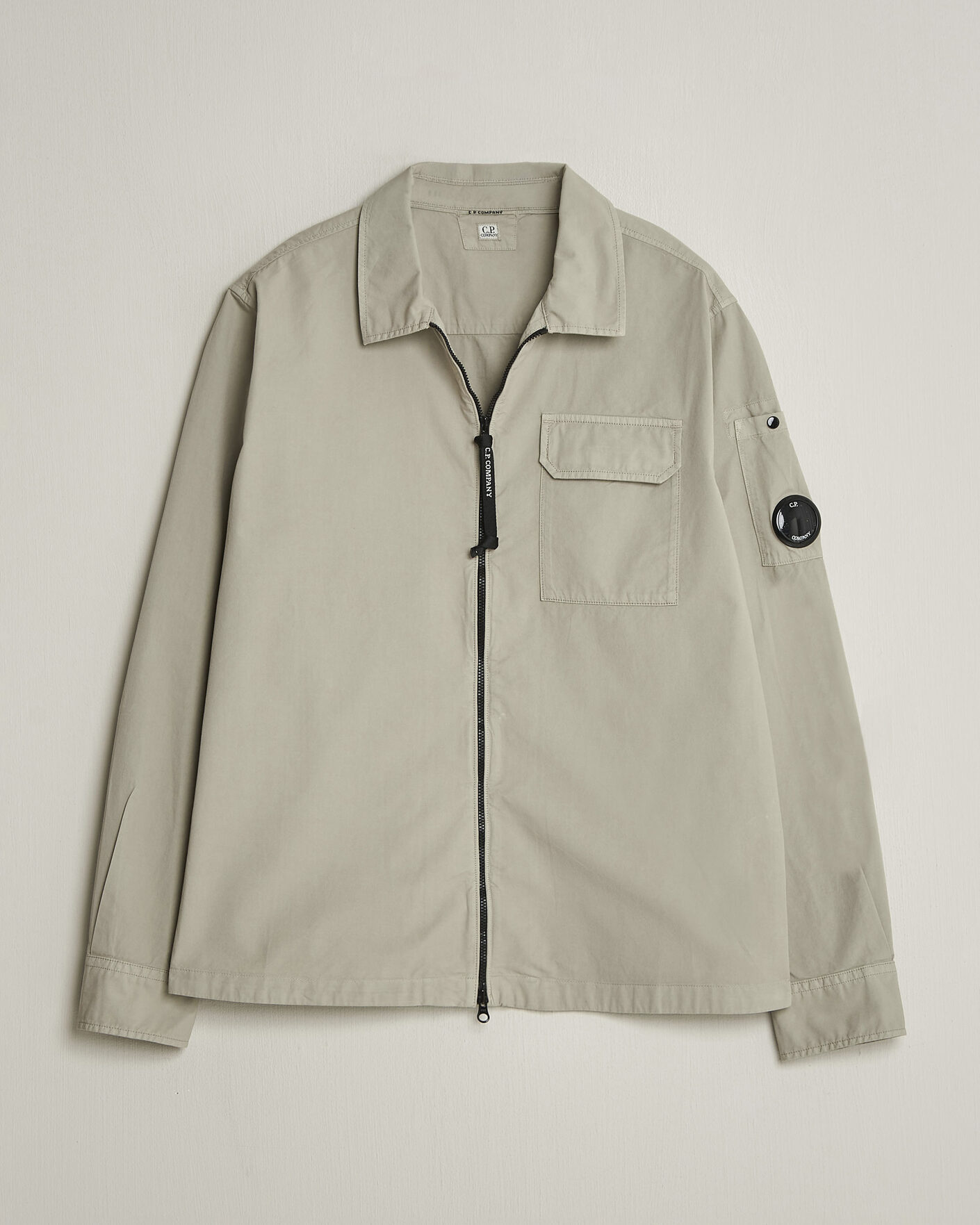 Heren | Overhemden | C.P. Company | Garment Dyed Gabardine Zip Overshirt Light Grey