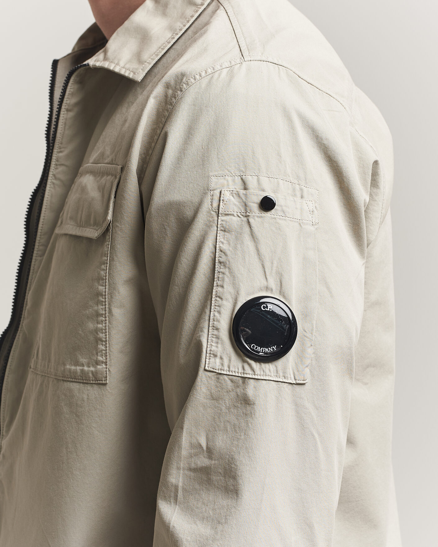 Heren | Overhemden | C.P. Company | Garment Dyed Gabardine Zip Overshirt Light Grey