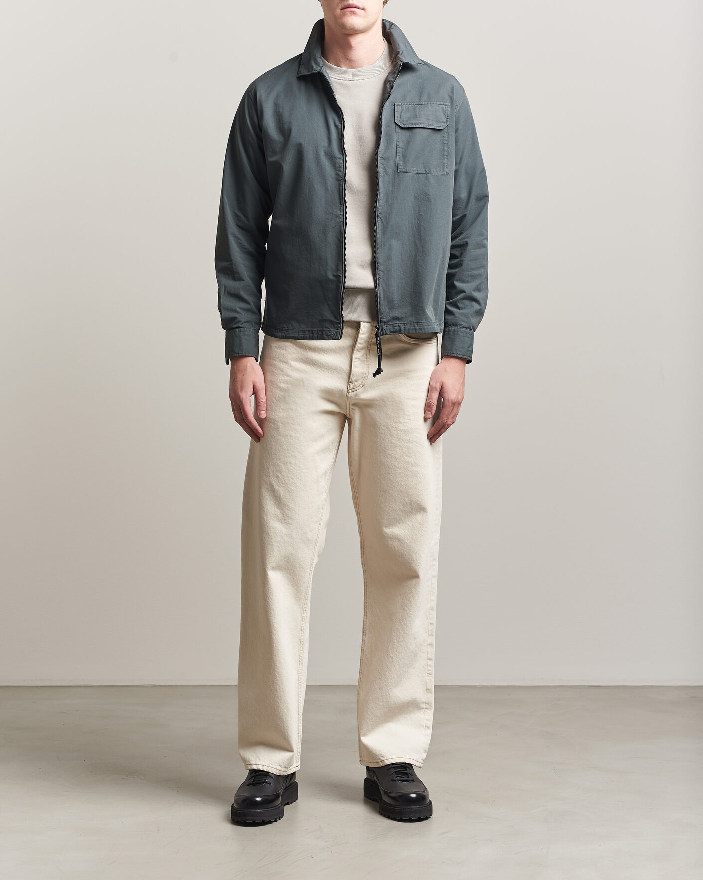 Homme | Chemises | C.P. Company | Garment Dyed Gabardine Zip Overshirt Dark Grey
