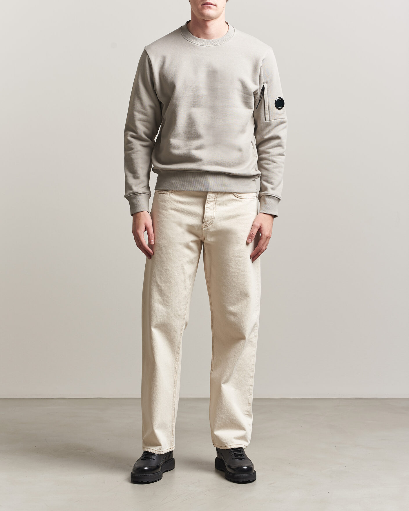 Heren | Truien | C.P. Company | Diagonal Raised Fleece Lens Sweatshirt Light Grey