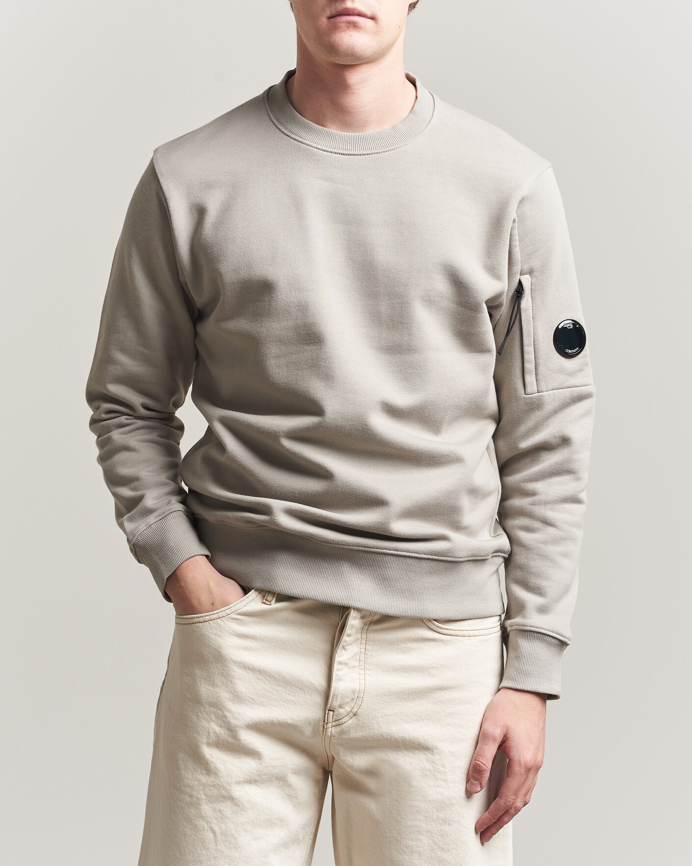 Homme | Pulls Et Tricots | C.P. Company | Diagonal Raised Fleece Lens Sweatshirt Light Grey