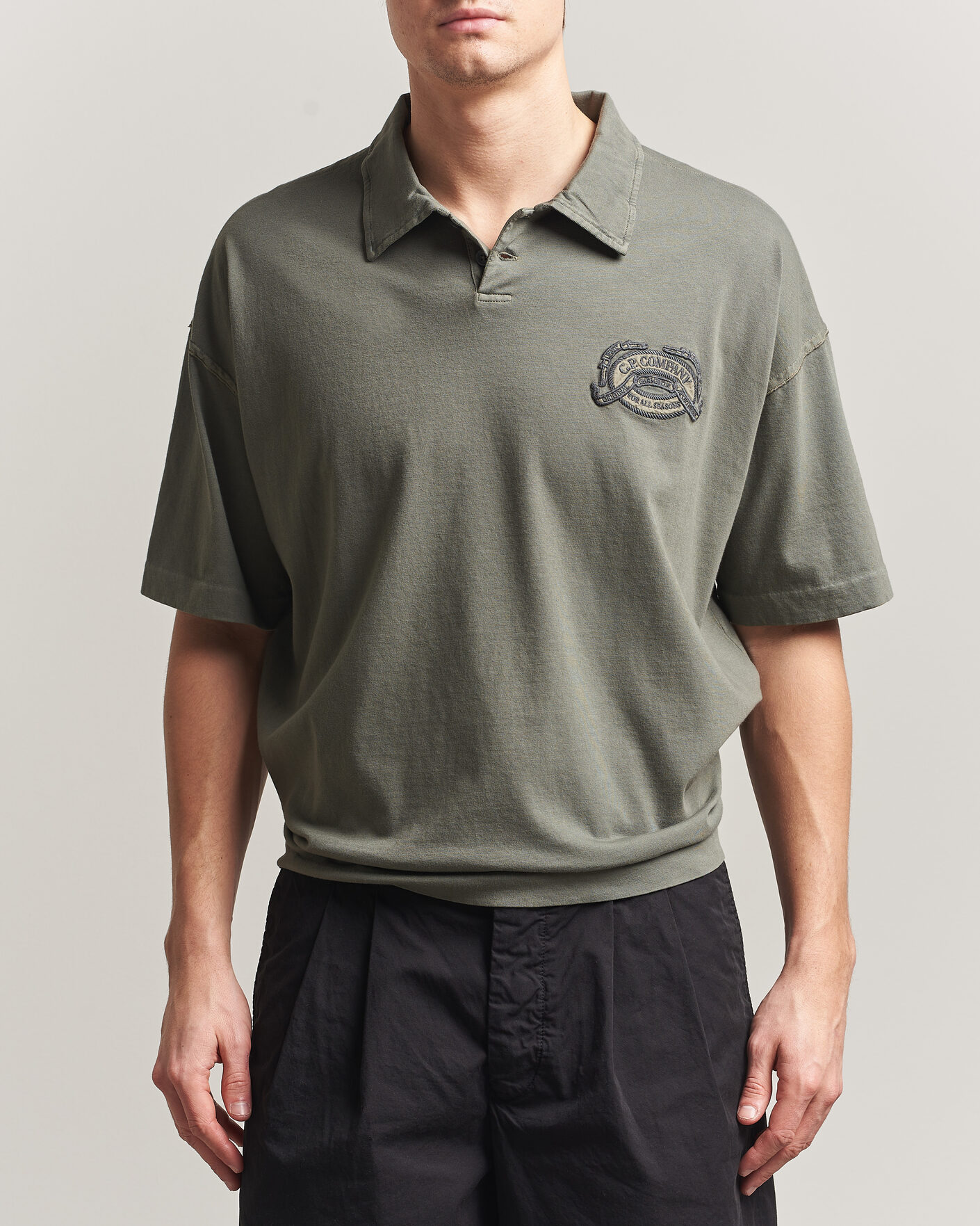 Homme | Polos | C.P. Company | Boxy Fit Cotton Logo Polo Dark Green