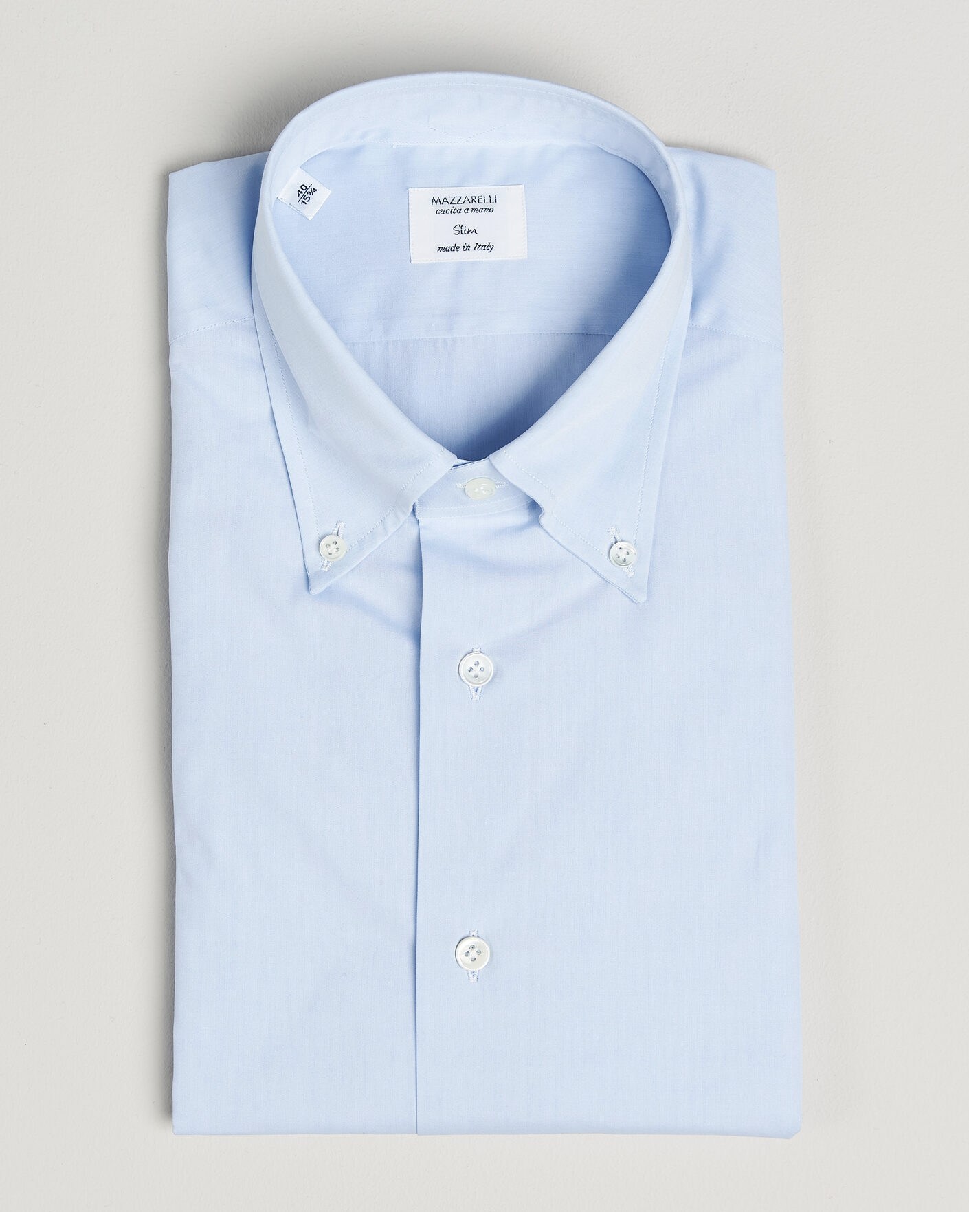 Heren | Overhemden | Mazzarelli | Soft Cotton Button Down Shirt Light Blue