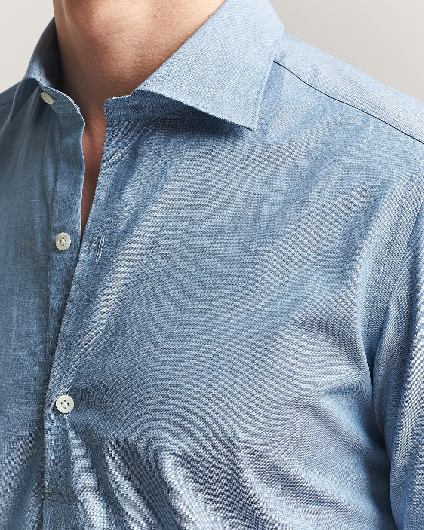 Heren | Overhemden | Mazzarelli | Soft Cotton Denim Popover Shirt Blue