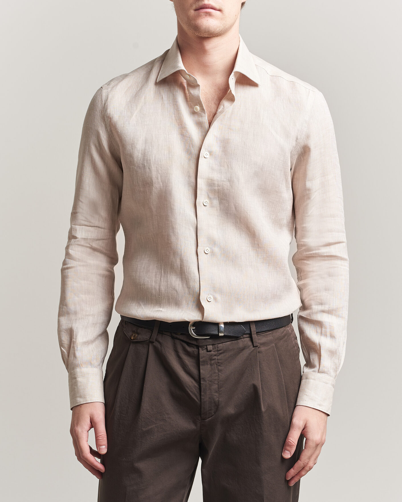 Homme | Chemises | Mazzarelli | Soft Linen Shirt Beige