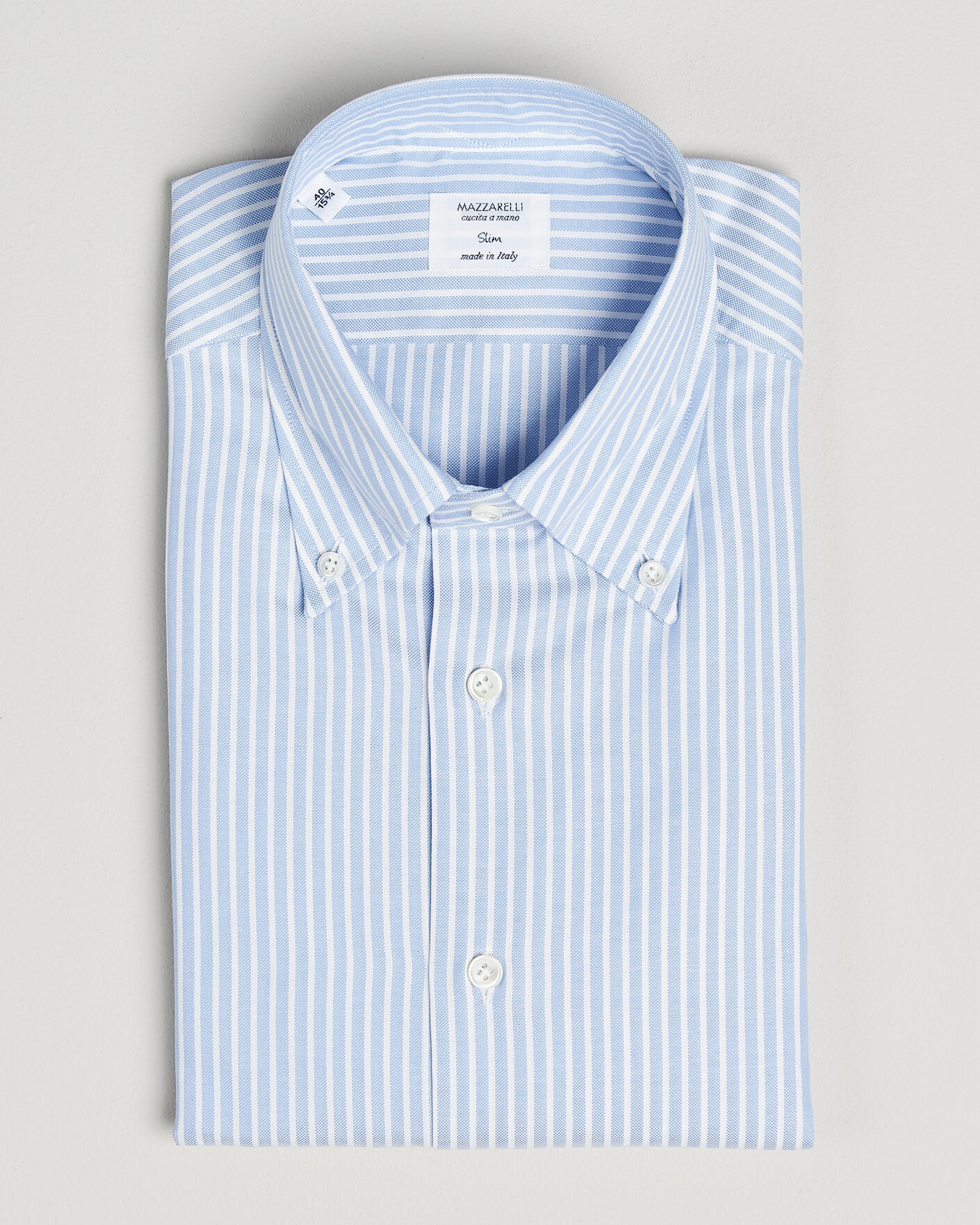 Heren | Overhemden | Mazzarelli | Soft Oxford Button Down Shirt Light Blue Stripe