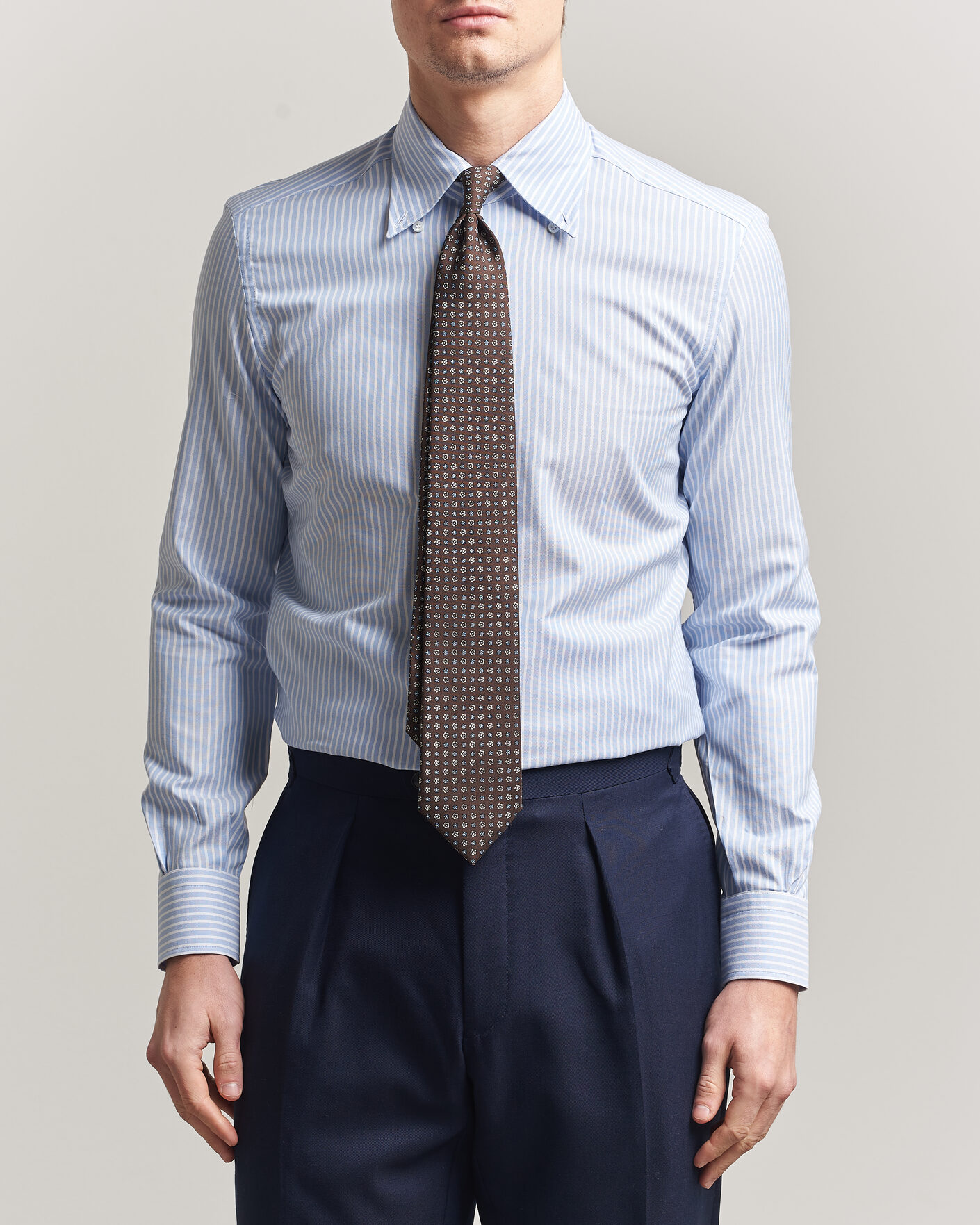 Homme | Chemises | Mazzarelli | Soft Oxford Button Down Shirt Light Blue Stripe