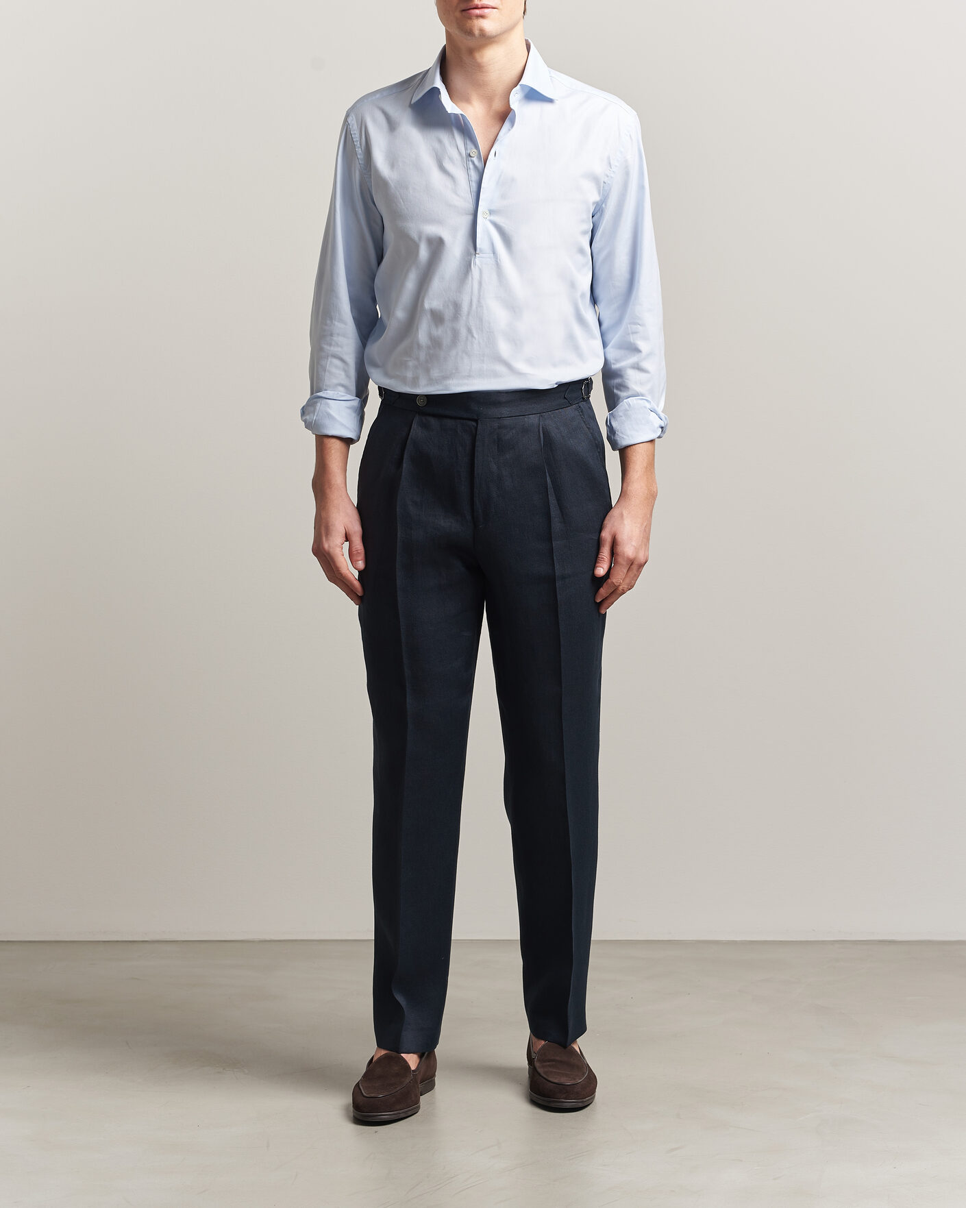 Heren | Overhemden | Mazzarelli | Soft Oxford Popover Shirt Light Blue
