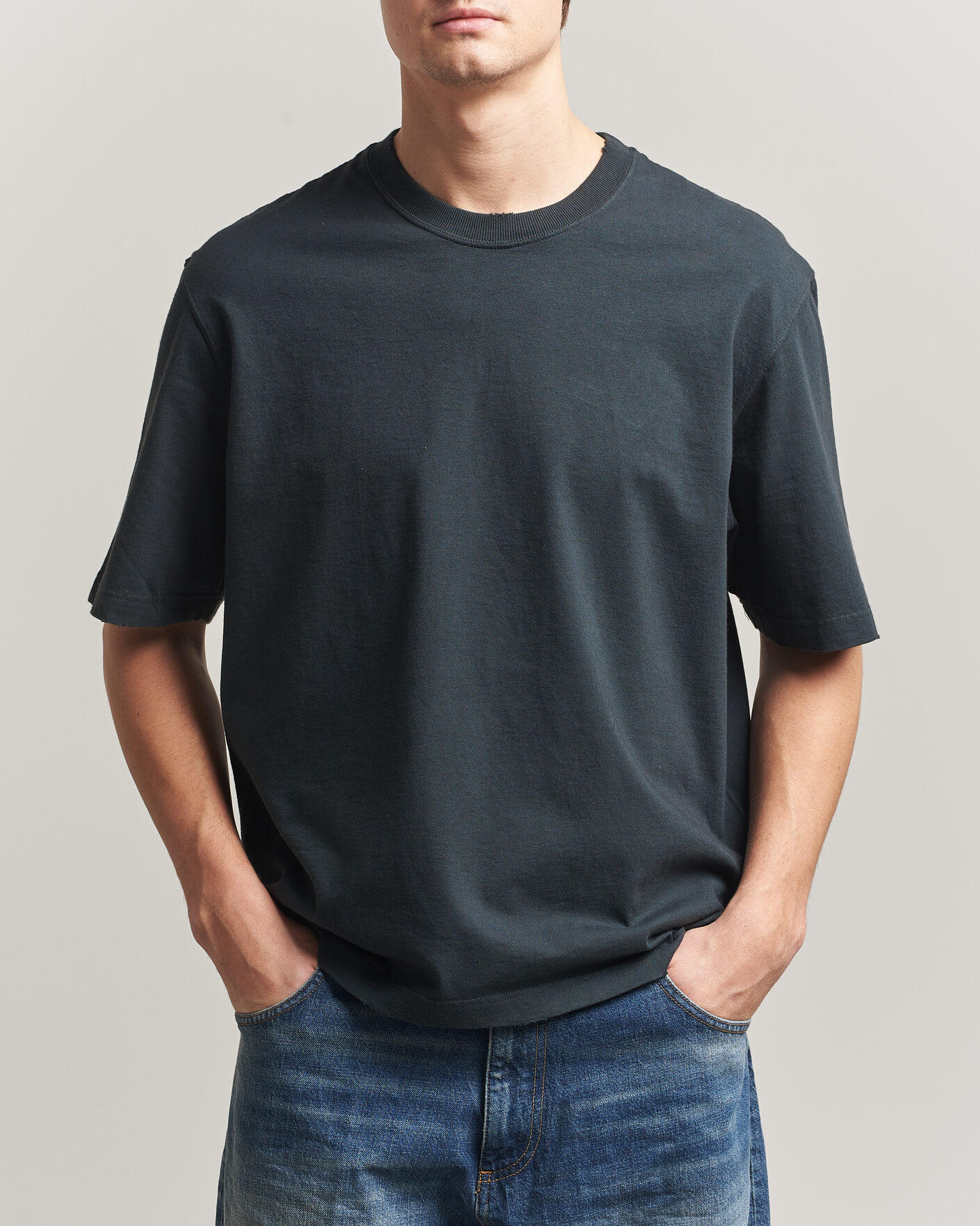 Heren | T-shirts | Golden Goose | Relaxed Fit Cotton T-Shirt Washed Black