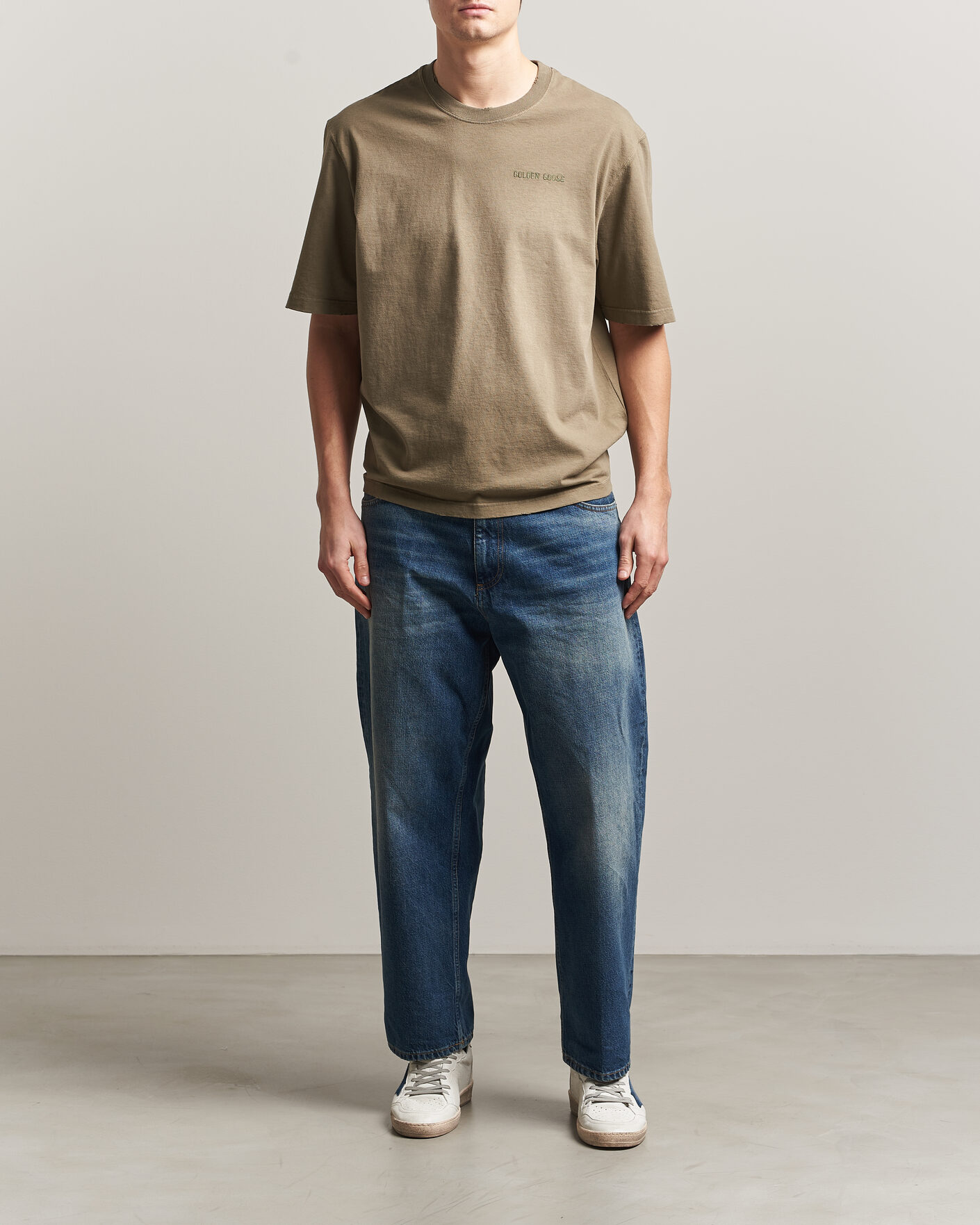 Heren | T-shirts | Golden Goose | Journey Dyed Cotton T-Shirt Washed Beige