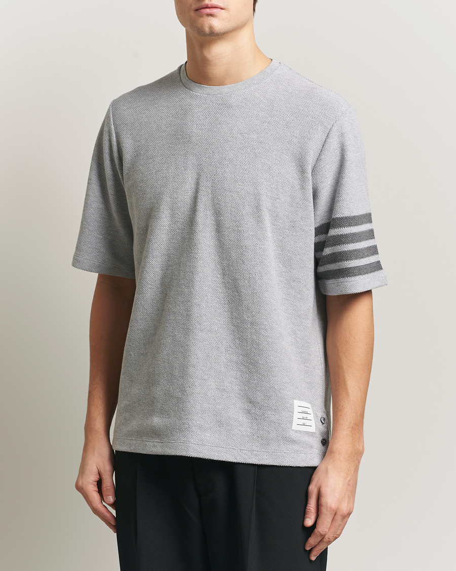Homme | T-shirts | Thom Browne | Textured Pique 4 Bar T-Shirt Pale Grey