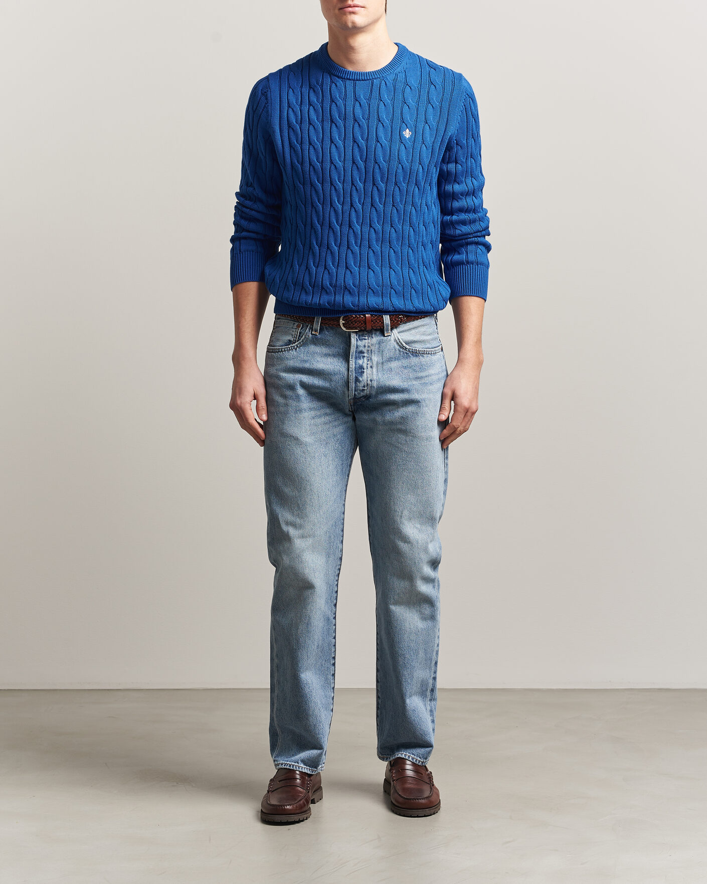 Heren | Truien | Morris | Ethan Cable Oneck Blue