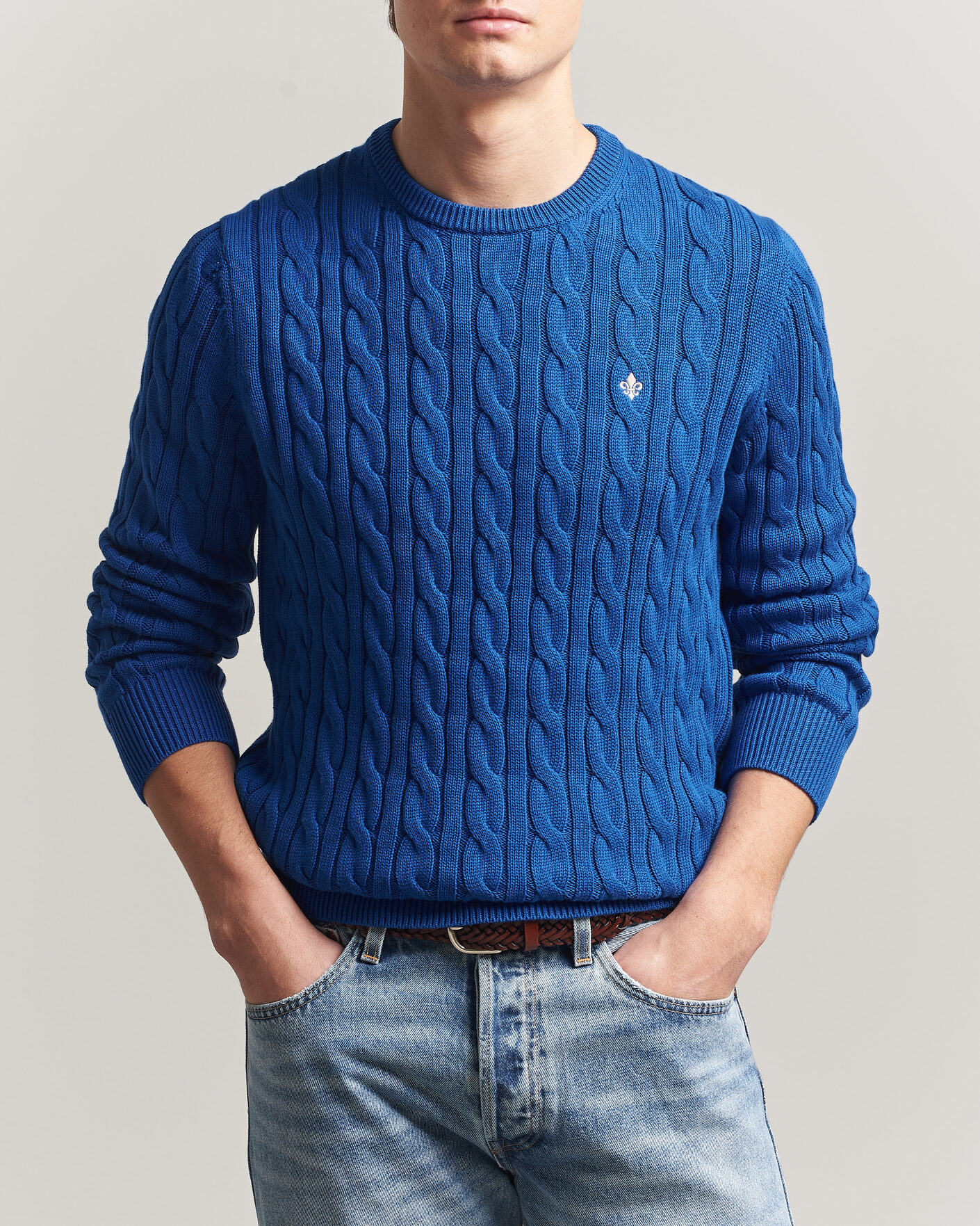 Heren | Truien | Morris | Ethan Cable Oneck Blue