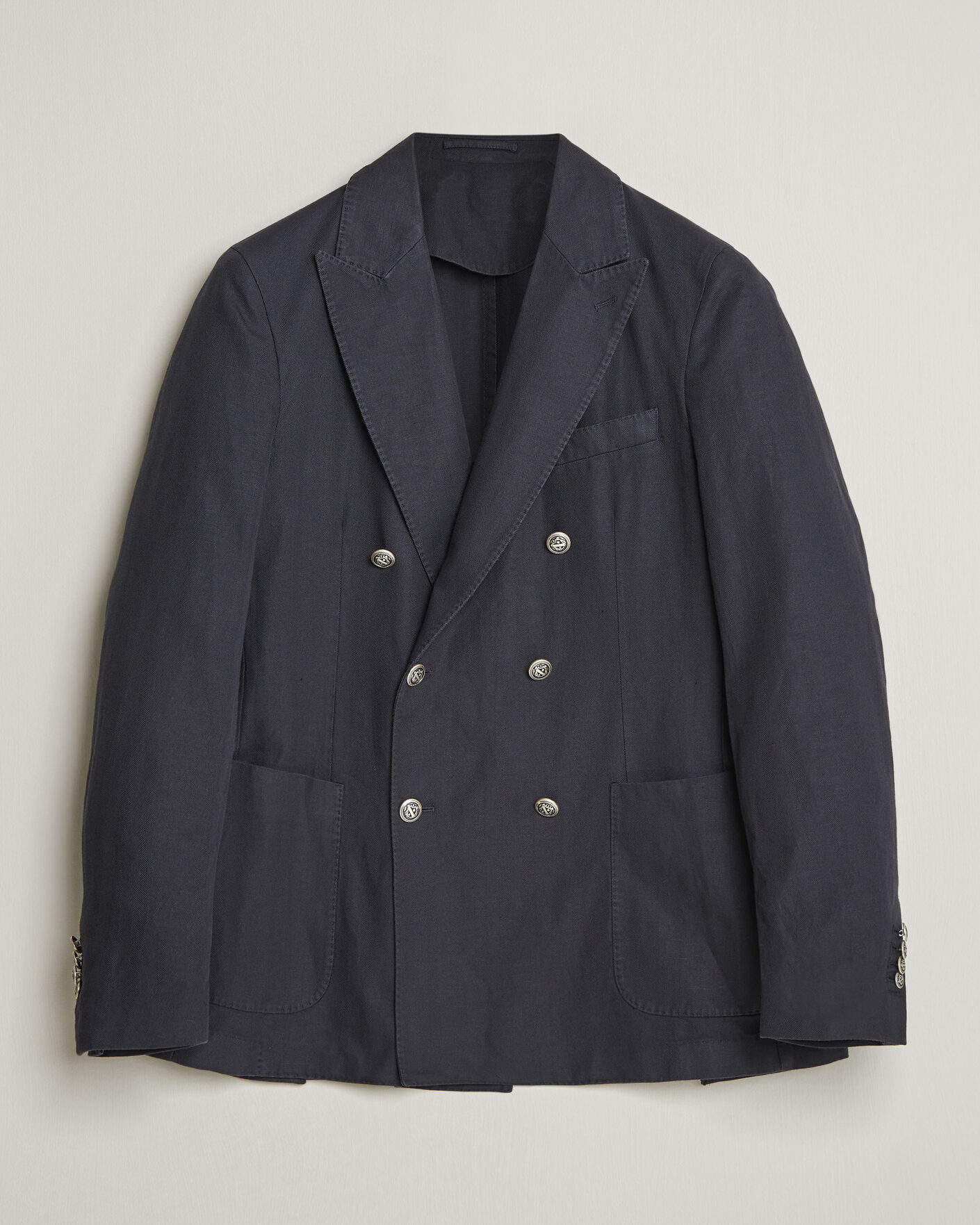 Heren | Blazers | Morris | Cotton Herringbone Double Breasted Blazer Blue