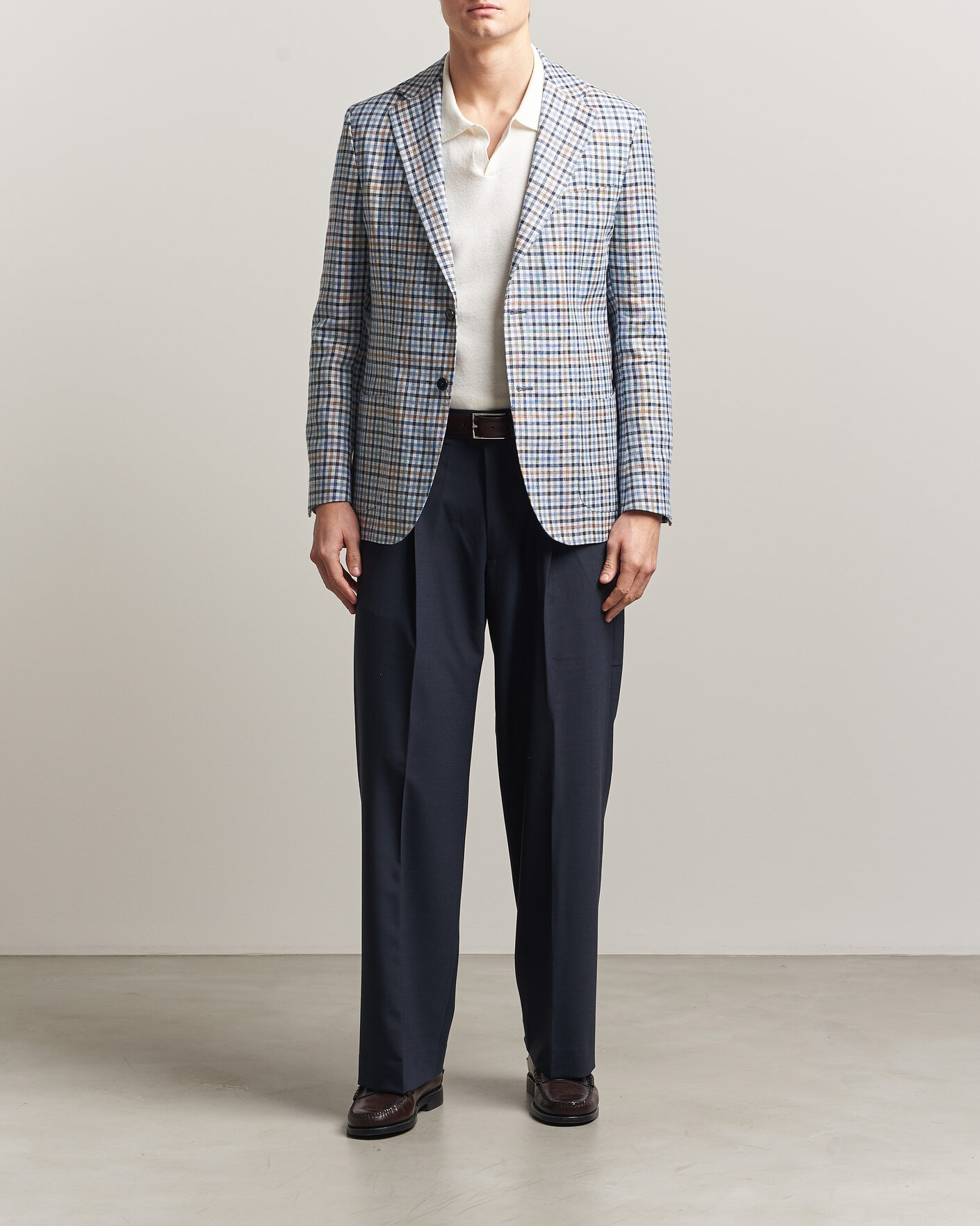 Heren | Blazers | Morris | Linen Cotton Checked Blazer Blue