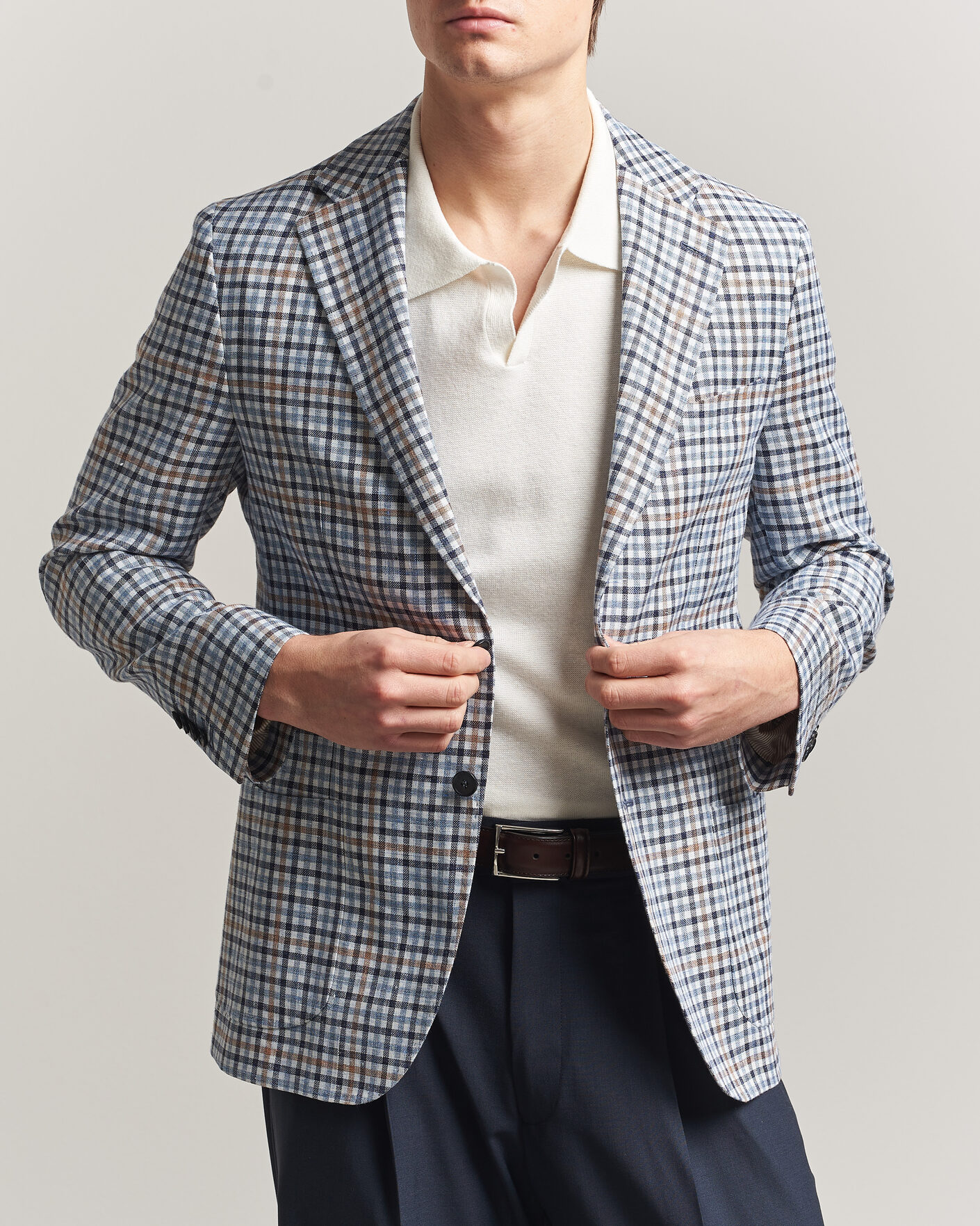 Homme | Blazers | Morris | Linen Cotton Checked Blazer Blue
