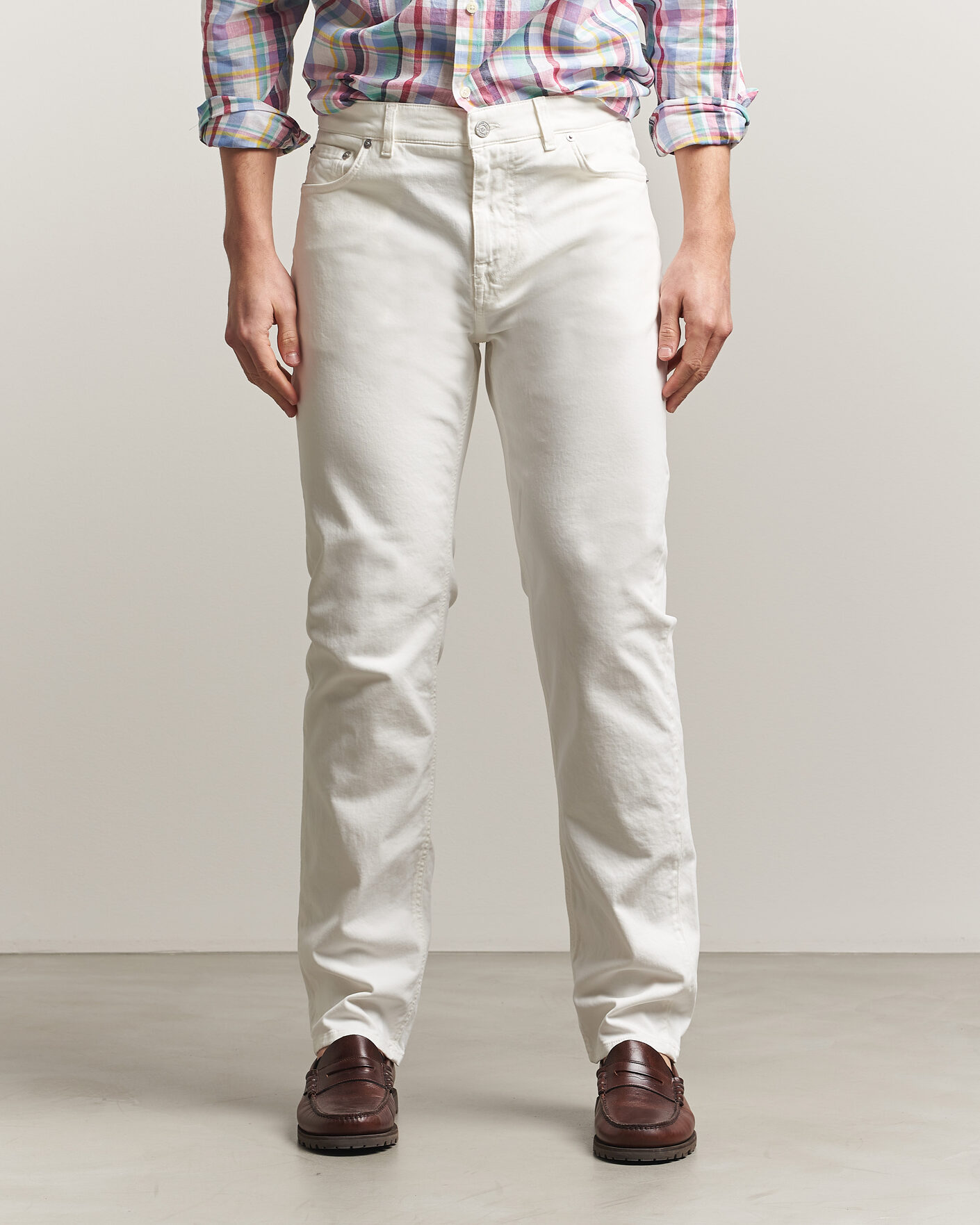 Heren | Broeken | Morris | James Brushed 5-Pocket Jeans Off White