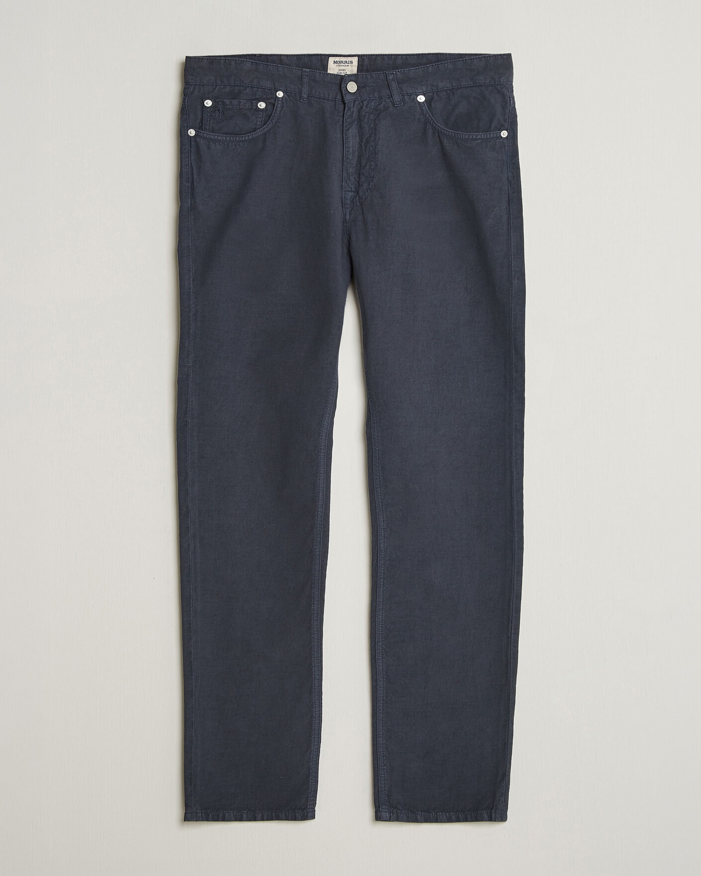 Heren | Broeken | Morris | James Washed Linen 5-Pocket Pants Dark Blue