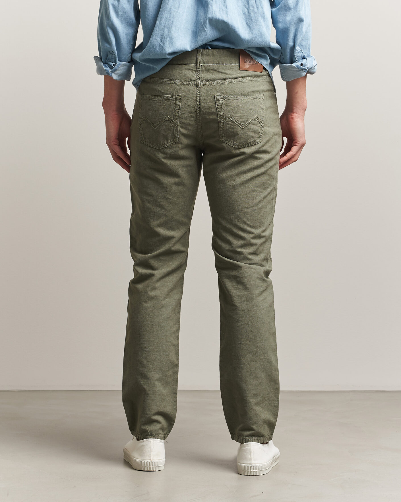 Heren | Broeken | Morris | James Washed Linen 5-Pocket Pants Olive