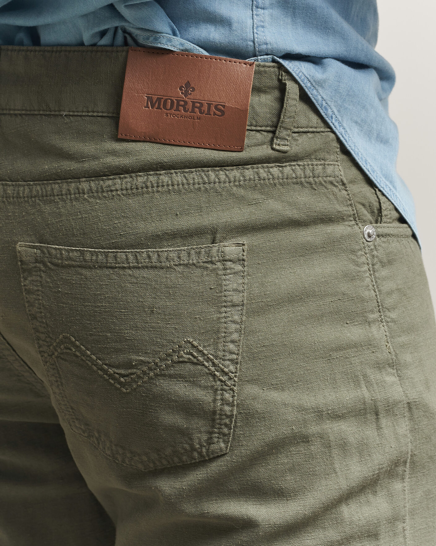 Heren | Broeken | Morris | James Washed Linen 5-Pocket Pants Olive