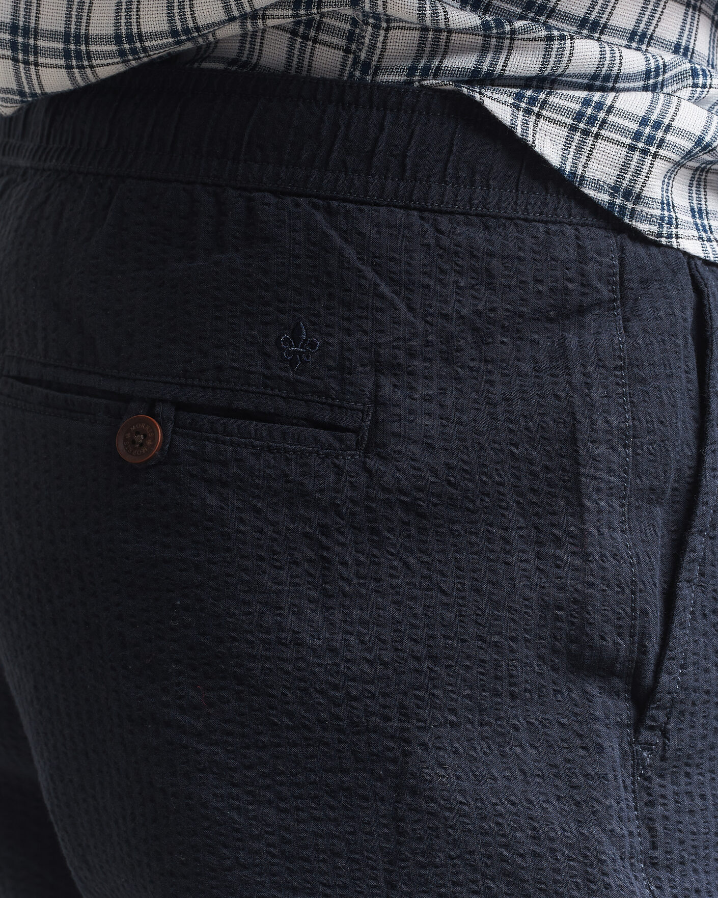 Heren | Broeken | Morris | Fenix Seersucker Trousers Dark Blue