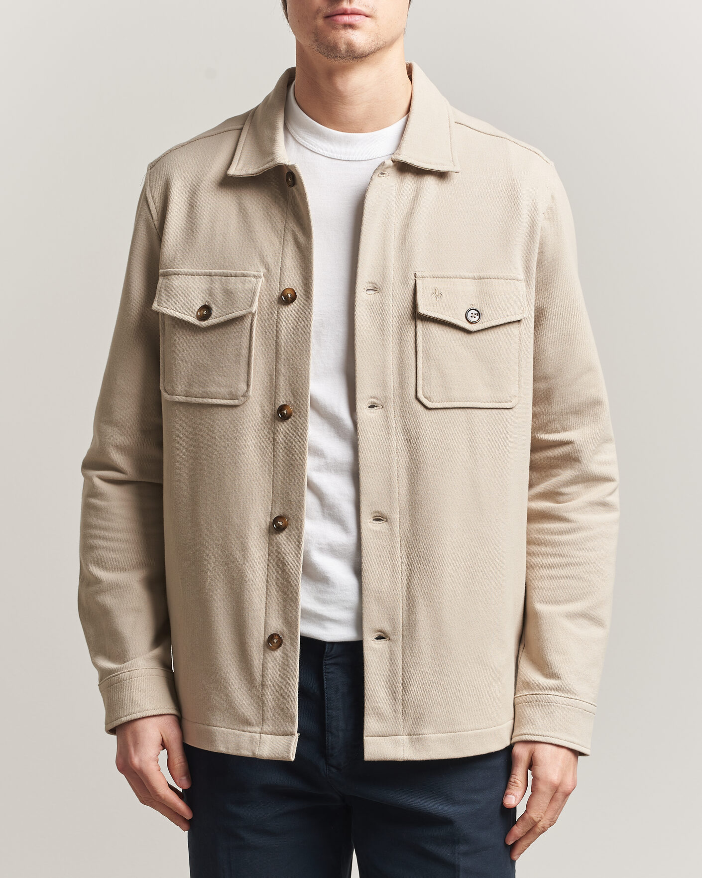 Heren | Overhemden | Morris | Andrew Jersey Overshirt Khaki