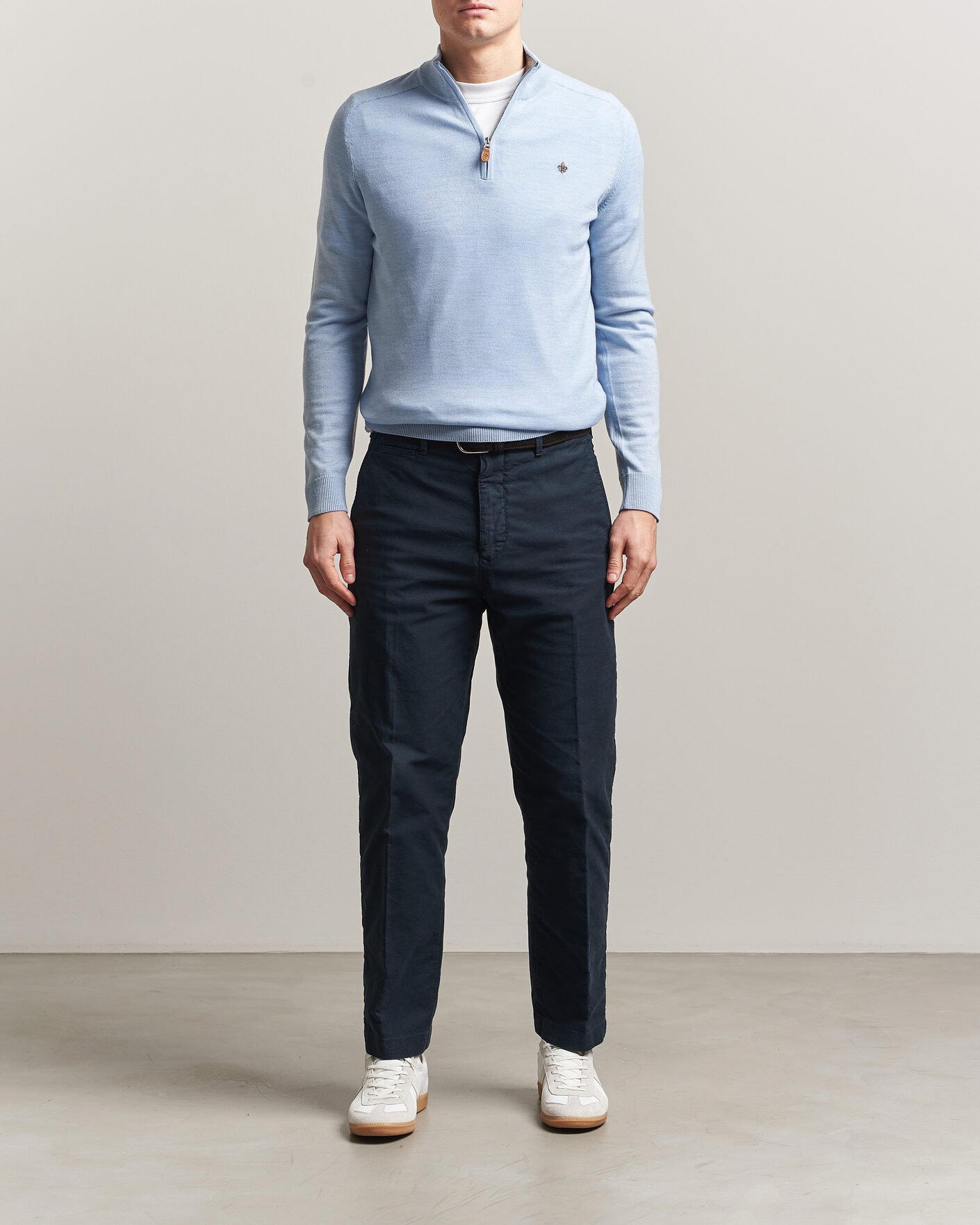 Heren | Truien | Morris | John Merino Half-Zip Light Blue