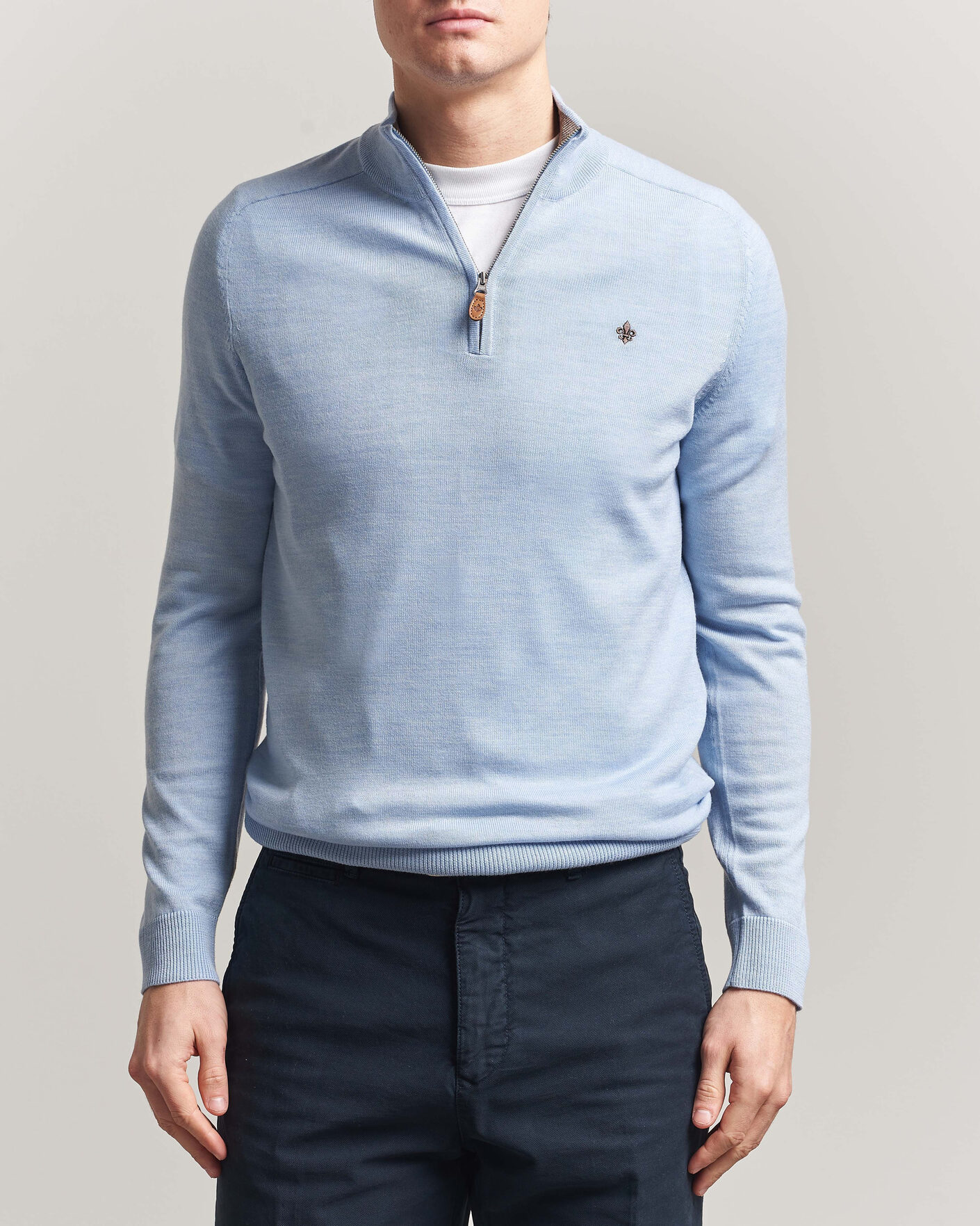Heren | Truien | Morris | John Merino Half-Zip Light Blue
