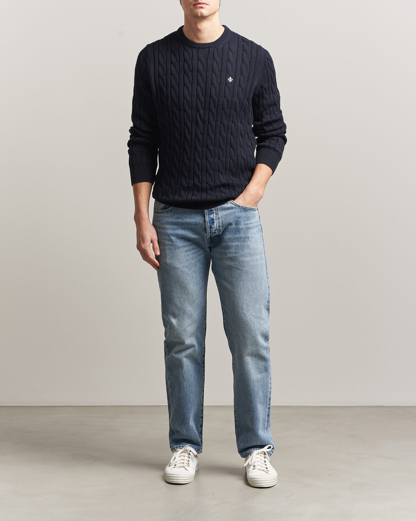 Heren | Truien | Morris | Ethan Cable Oneck Navy