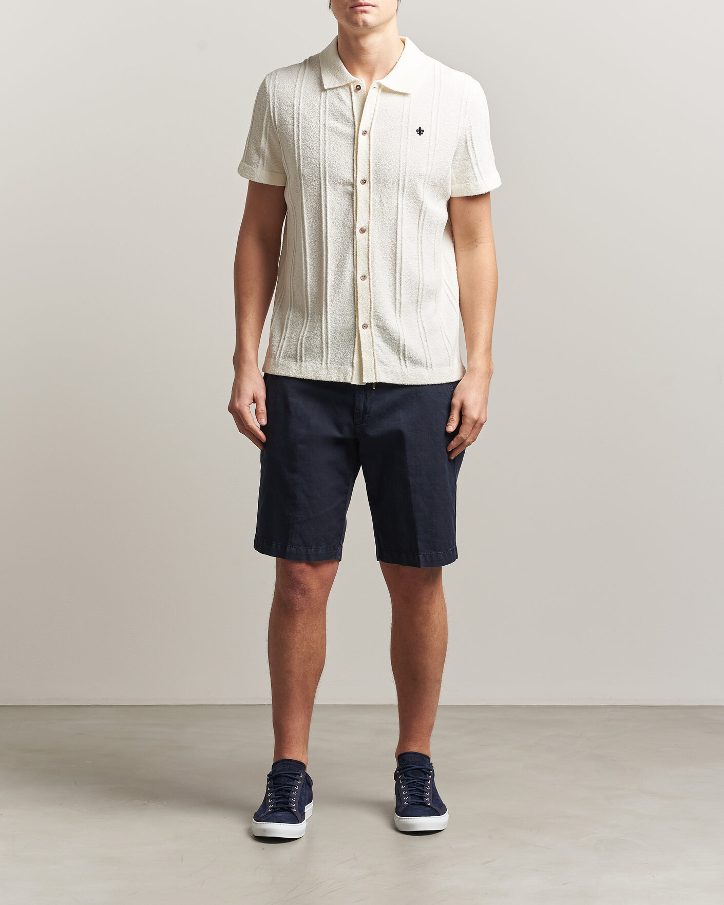 Heren | Overhemden | Morris | Clayton Knitted Short Sleeve Shirt Off White