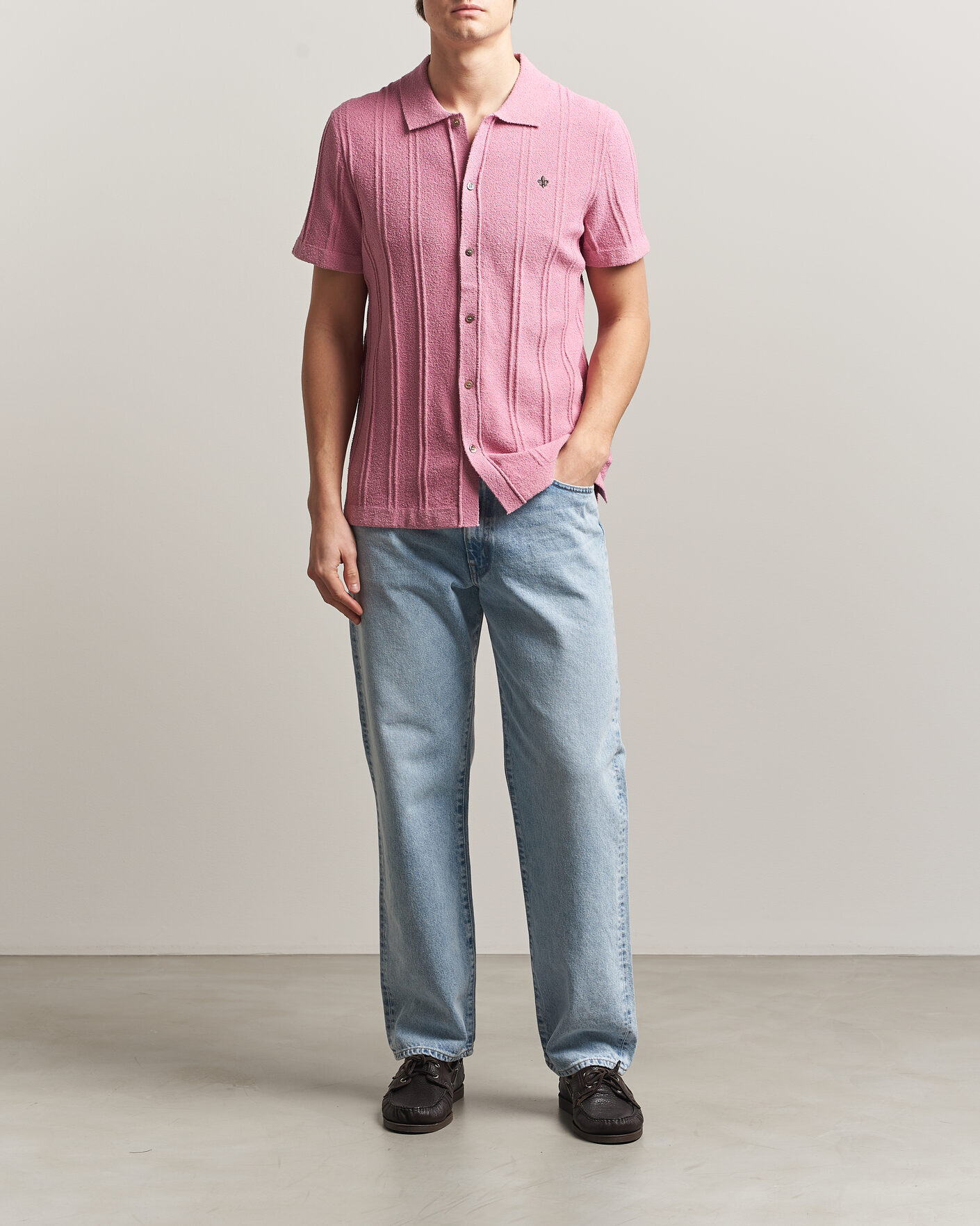 Homme | Chemises | Morris | Clayton Knitted Short Sleeve Shirt Pink