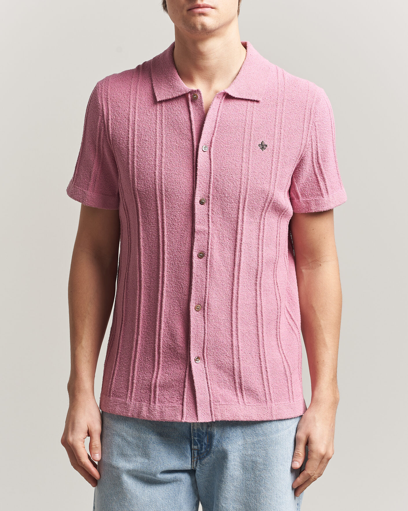 Homme | Chemises | Morris | Clayton Knitted Short Sleeve Shirt Pink